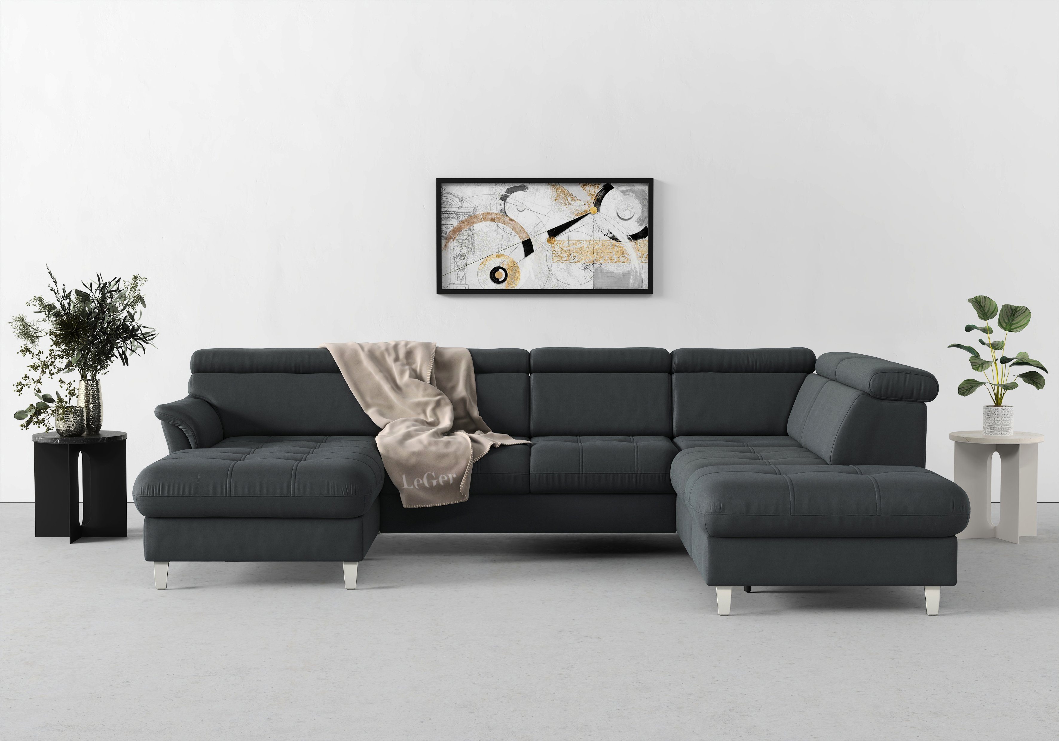 sit&more Wohnlandschaft Marano U-Form, inklusive Kopfteilverstellung, wahlweise mit Bettfunktion, Bettkasten