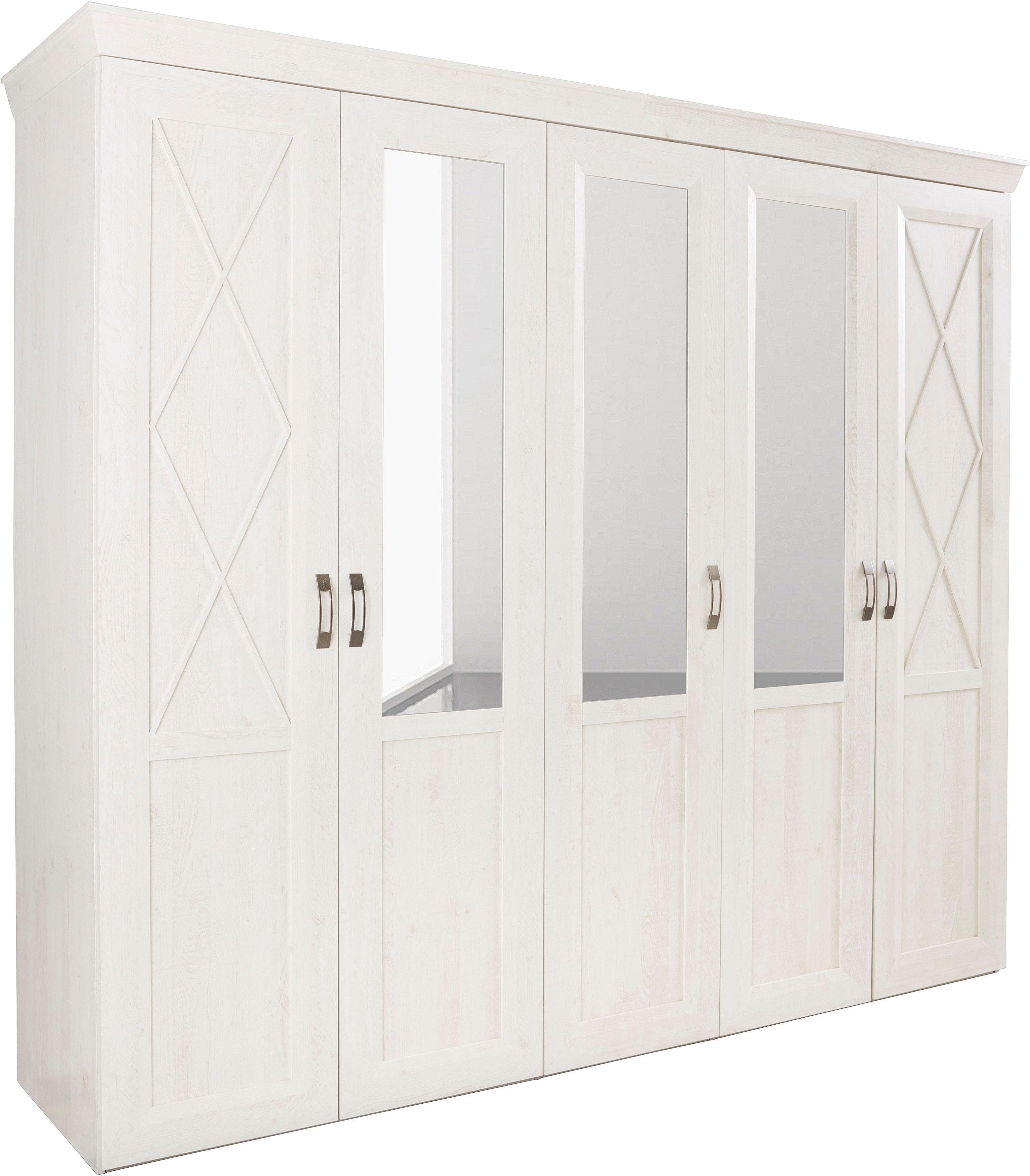 FORTE Drehtürenschrank Kashmir, TOPSELLER, klassischer Landhausstil, Made in Europe (Maße (B/T/H): 255/63/221 cm) mit Spiegel und dekorativen Fräsungen und Elementen