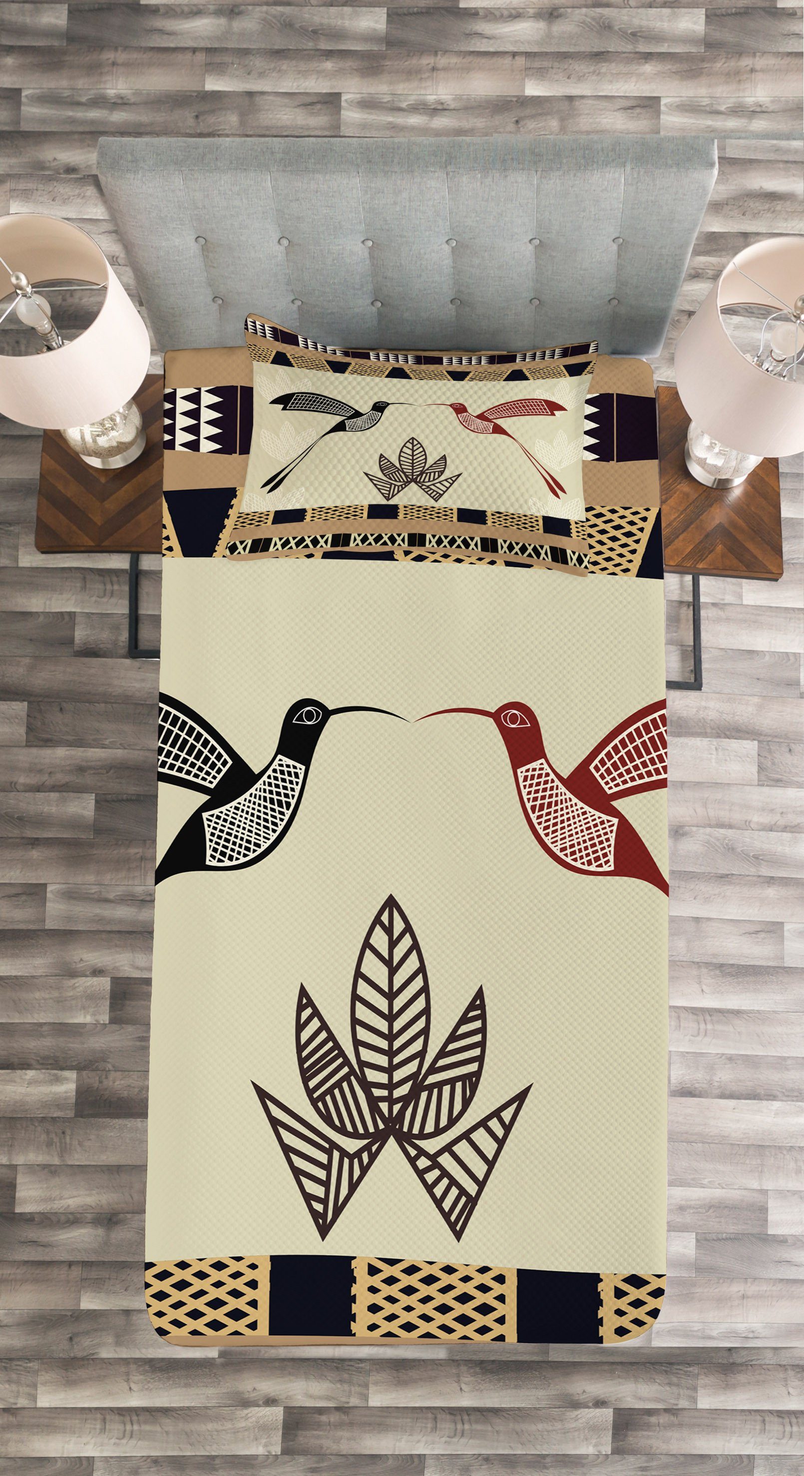 Stammes Abakuhaus, Bambusblatt-Vogel-Kunst Waschbar, mit Kissenbezügen Tagesdecke Set