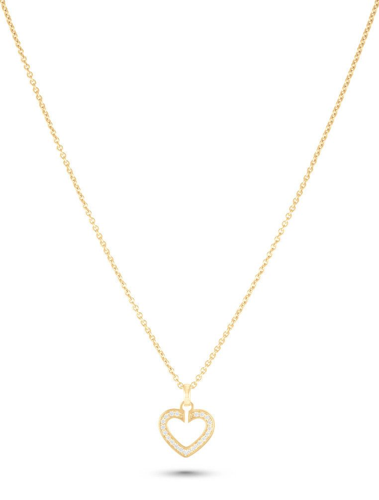 JETTE Kette mit Anhänger Sacred Heart Damen-Halskette vergoldet – 925er Silber 88340141NL, mit Zirkonia-Herzanhänger, 45 cm
