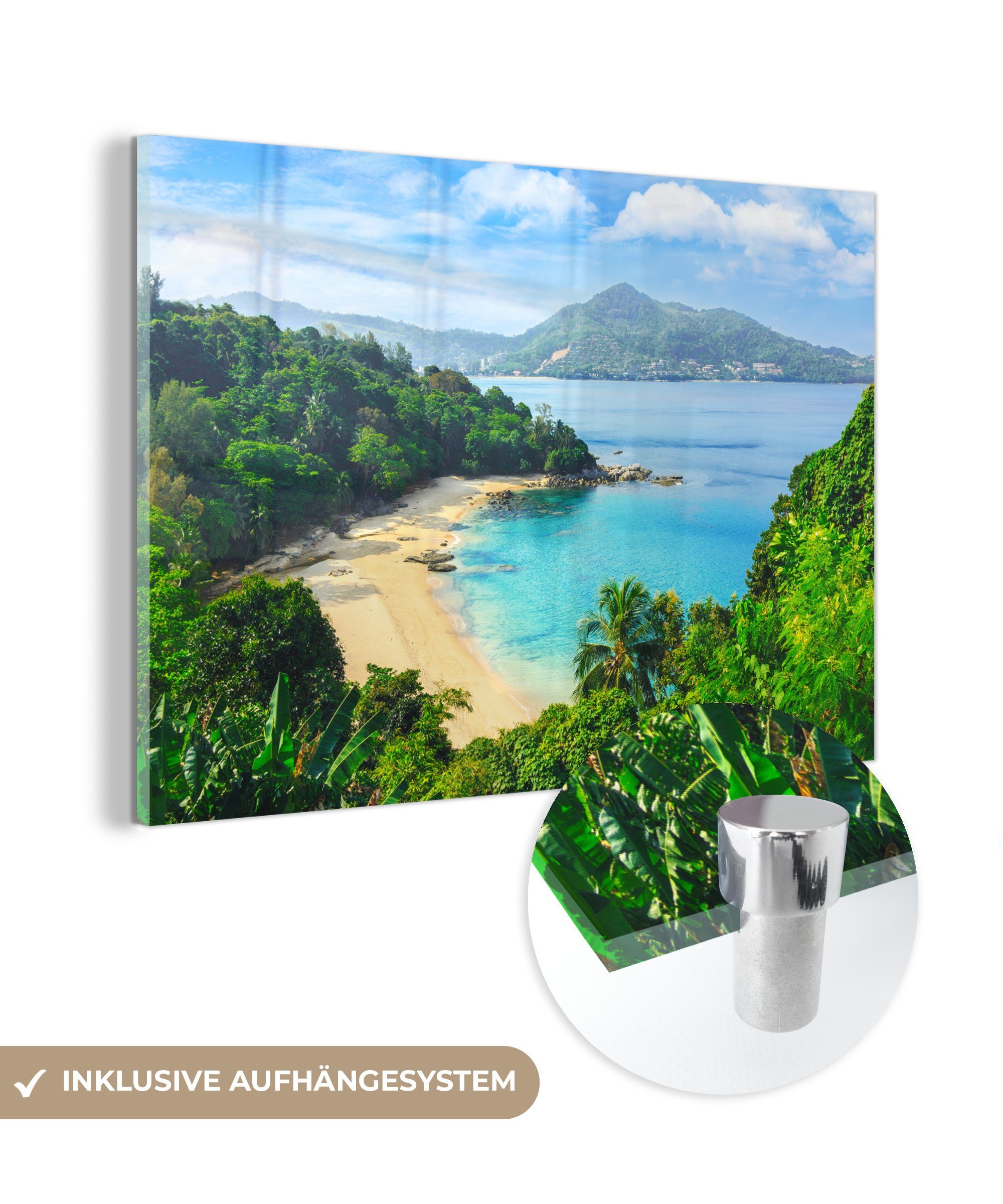 MuchoWow Acrylglasbild Strand - Meer - Insel - Baum, (1 St), Glasbilder - Bilder auf Glas Wandbild - Foto auf Glas - Wanddekoration