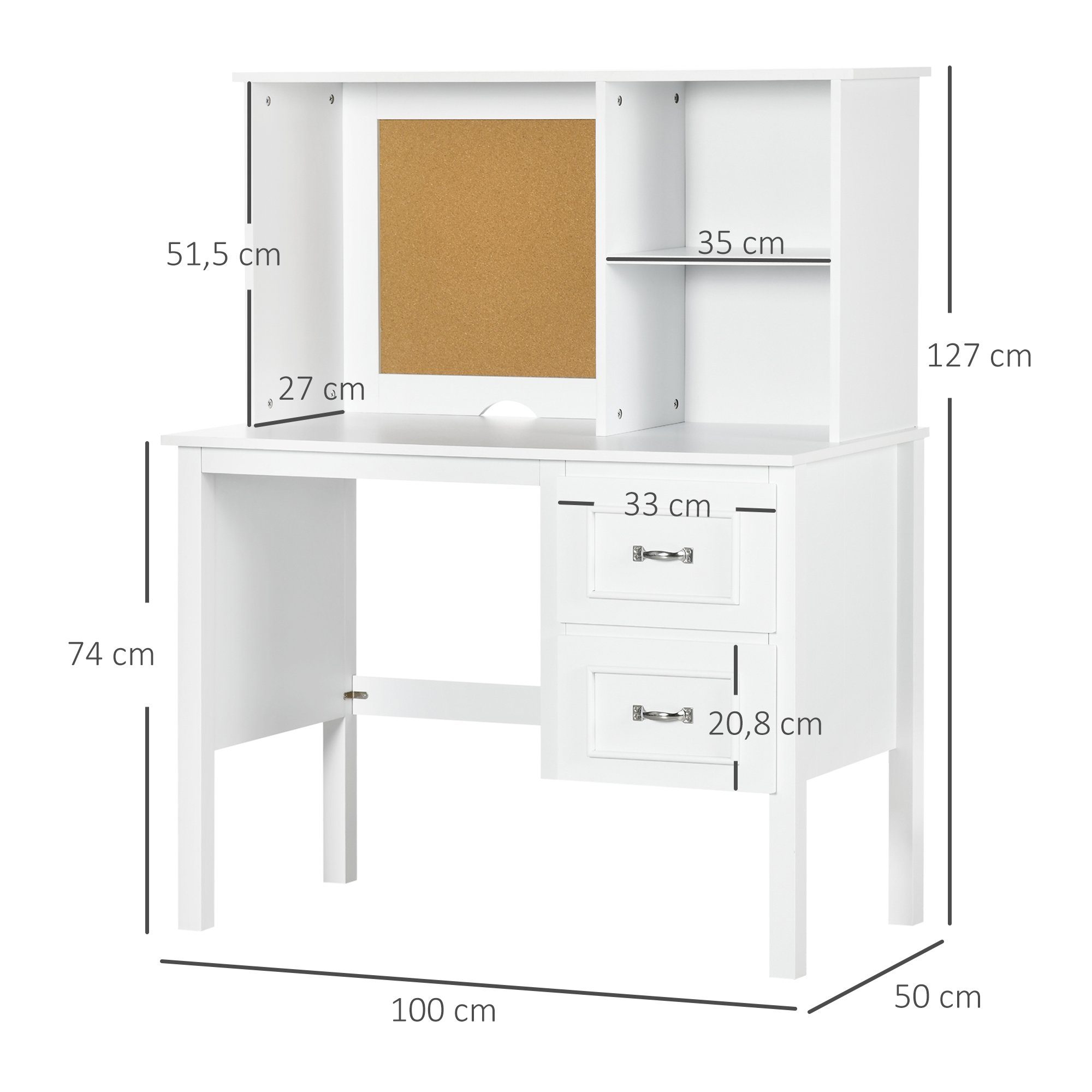 Computertisch 127 x 1-St., BxLxH: mit Schubladen), Schreibtisch (Arbeitstisch, HOMCOM 100 cm x 50