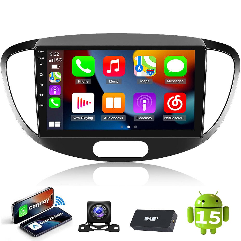 ESSGOO DAB+ Für Hyundai i10 2007-13 Android 15 64G Carplay GPS Navi Bluetooth Autoradio (DAB+ (optional), AM, FM, RDS, ASP, Wireless Apple Carplay & Android Auto,2 DIN,4+64GB(optional)