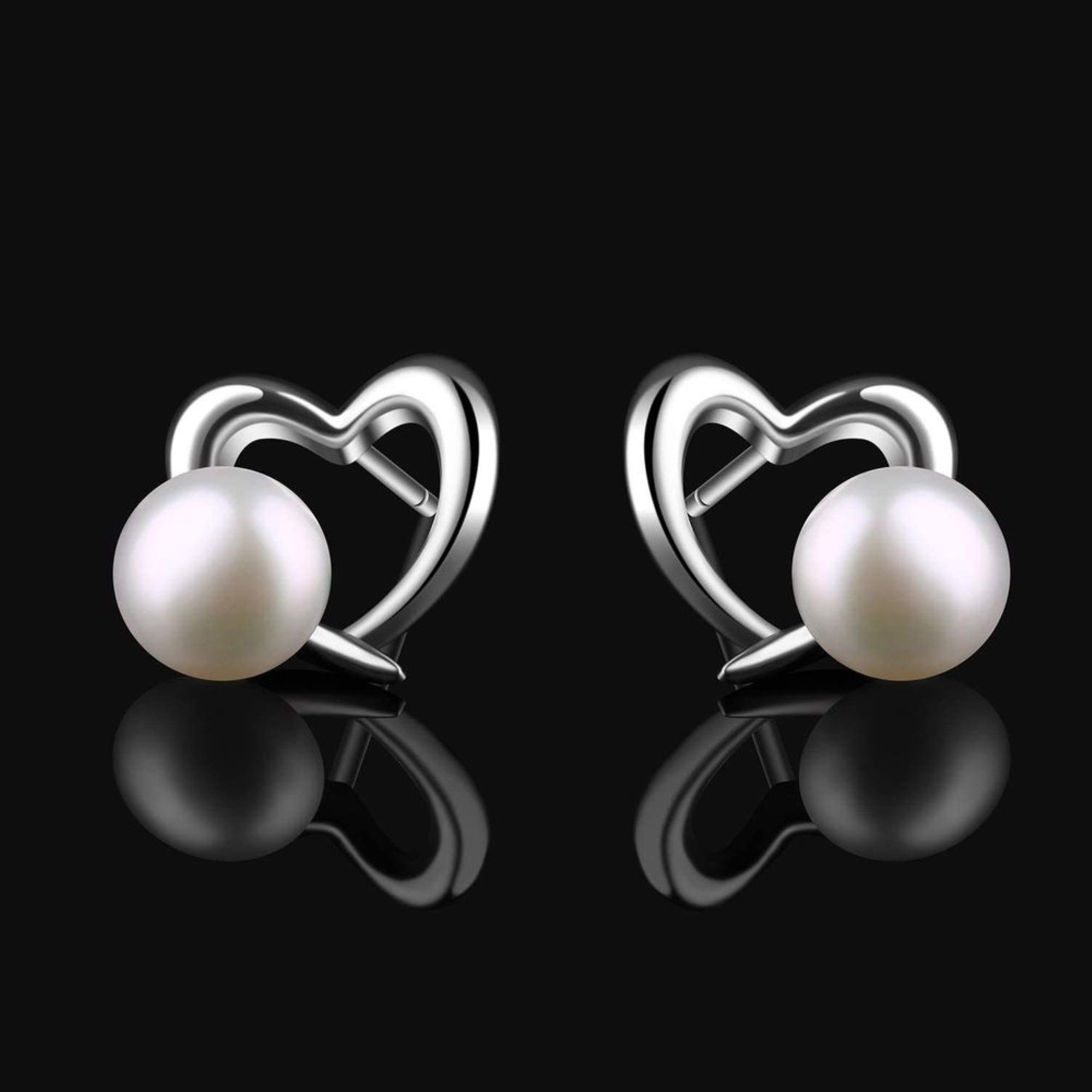 B. Catcher Paar Ohrstecker Perlenherz-Ohrstecker 925 Sterlingsilber (1 Paar Ohrstecker mit Geschenkbox, 2-tlg., 1 Paar Herz Perlenohrstecker, inkl. Geschenkbox), hochwertige Verarbeitung