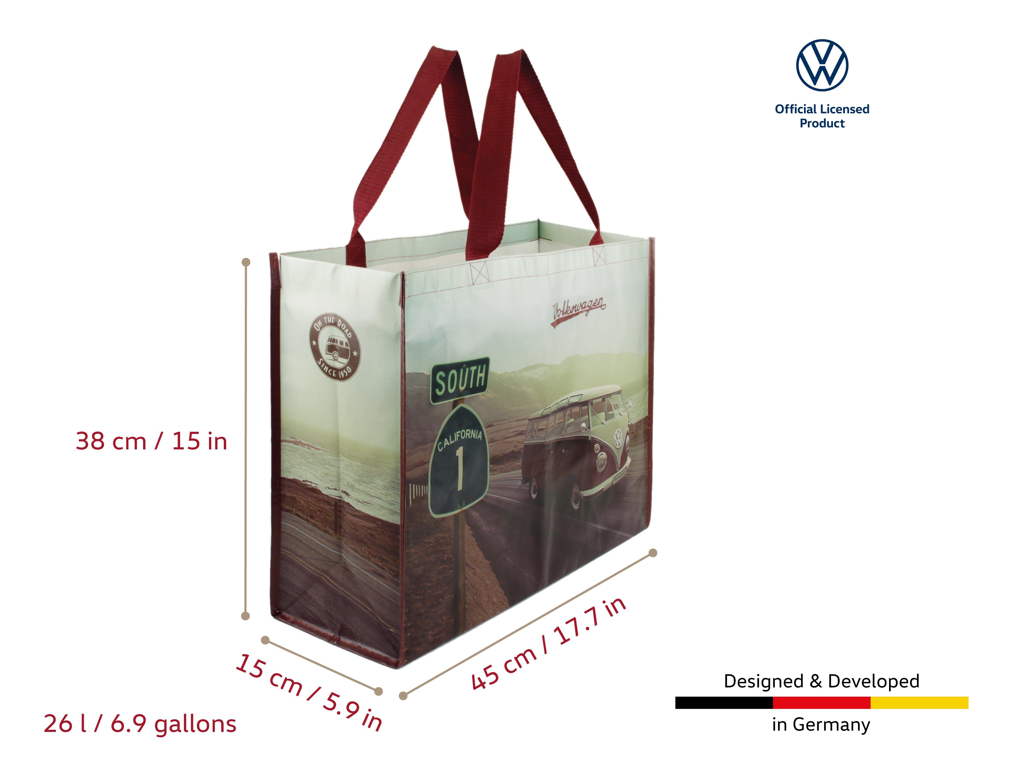 VW Collection by BRISA Einkaufsshopper Volkswagen Einkaufstasche mit T1 Bulli Bus Motiv, 26 l, Wiederverwendbare Tüte