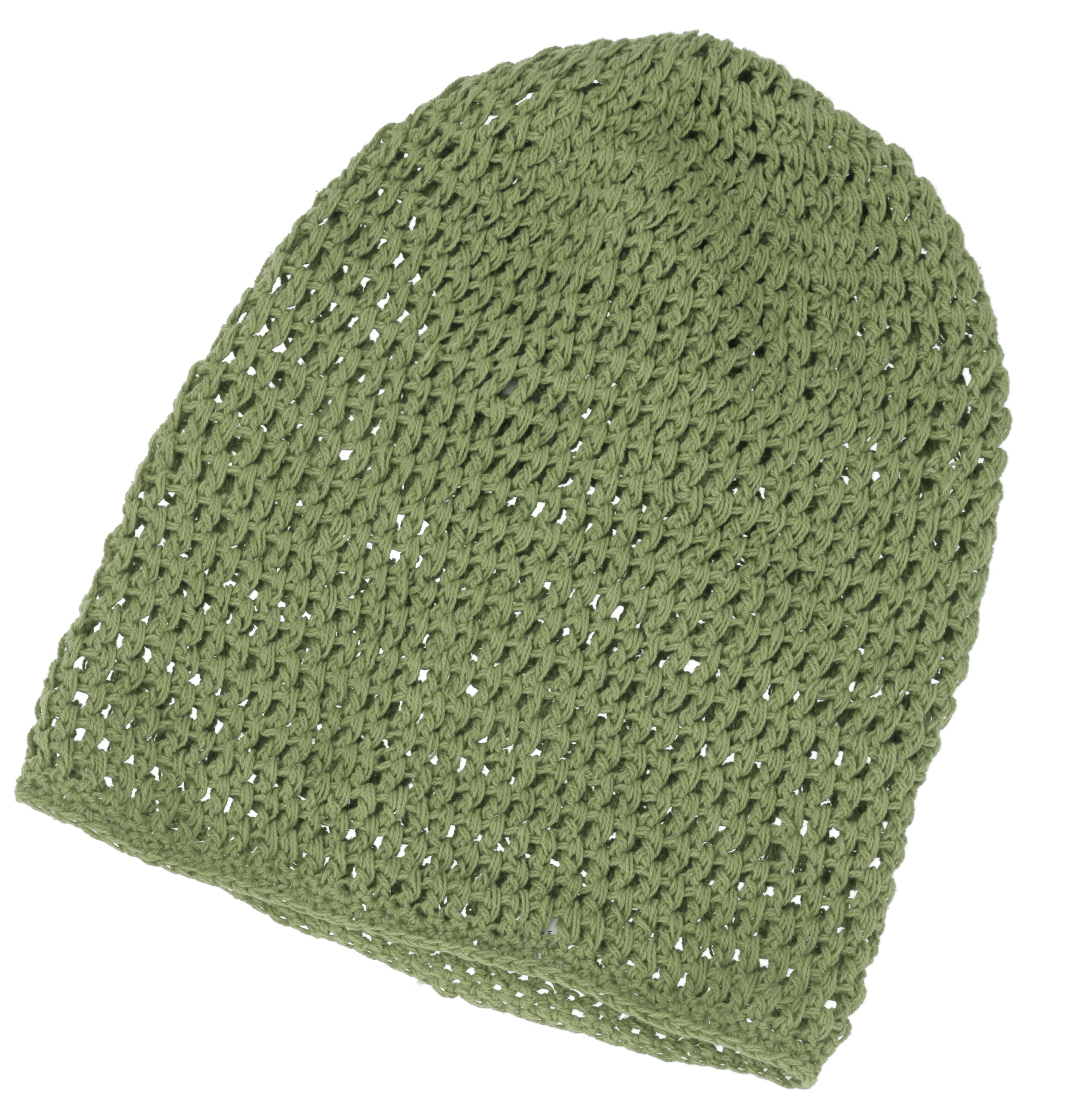 Guru-Shop Strickmütze Beanie, Baumwoll-Häkelmütze - grün