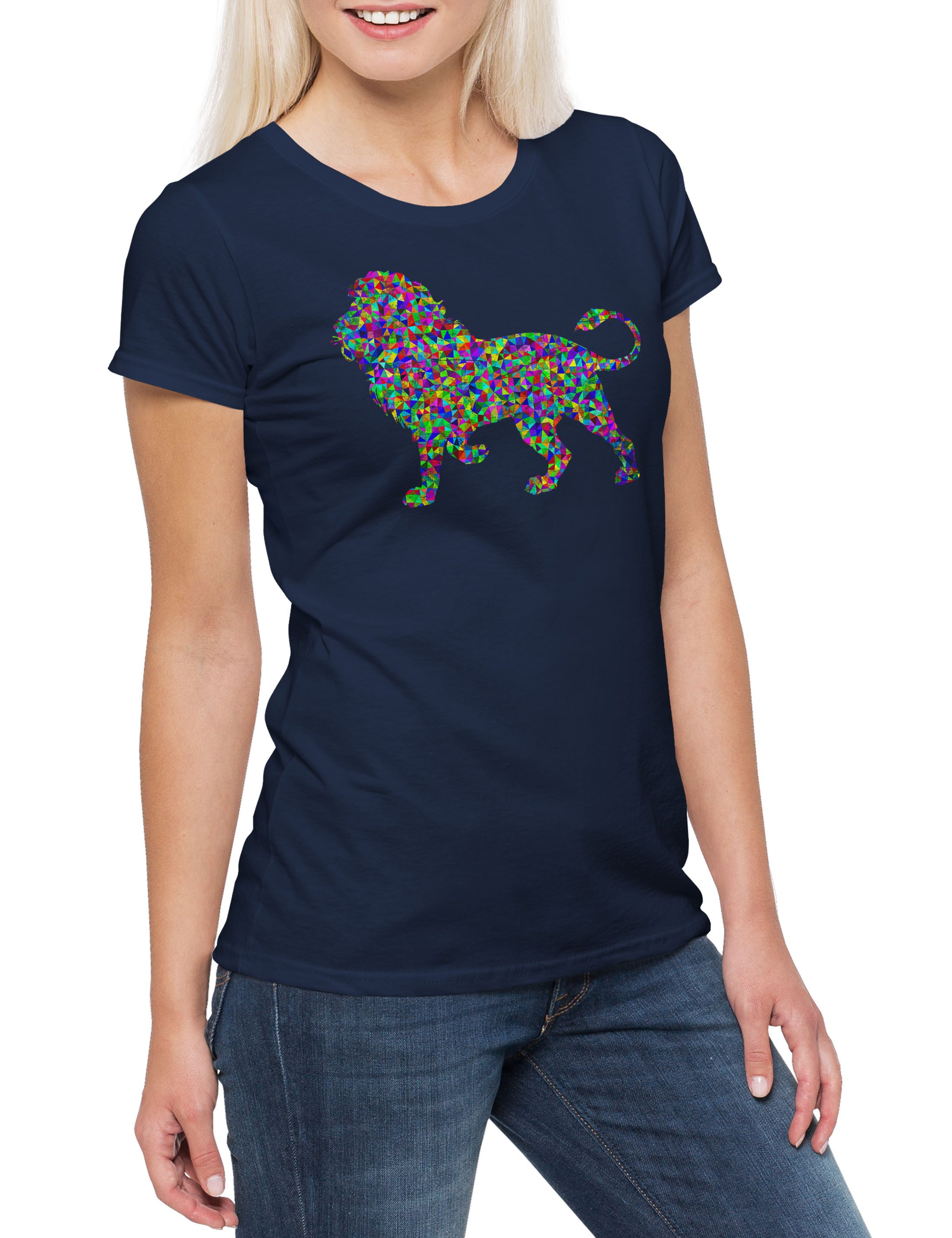 Print-Shirt Colored Lion Damen T-Shirt Löwe Afrika Reggae Toon Cartoon Comic