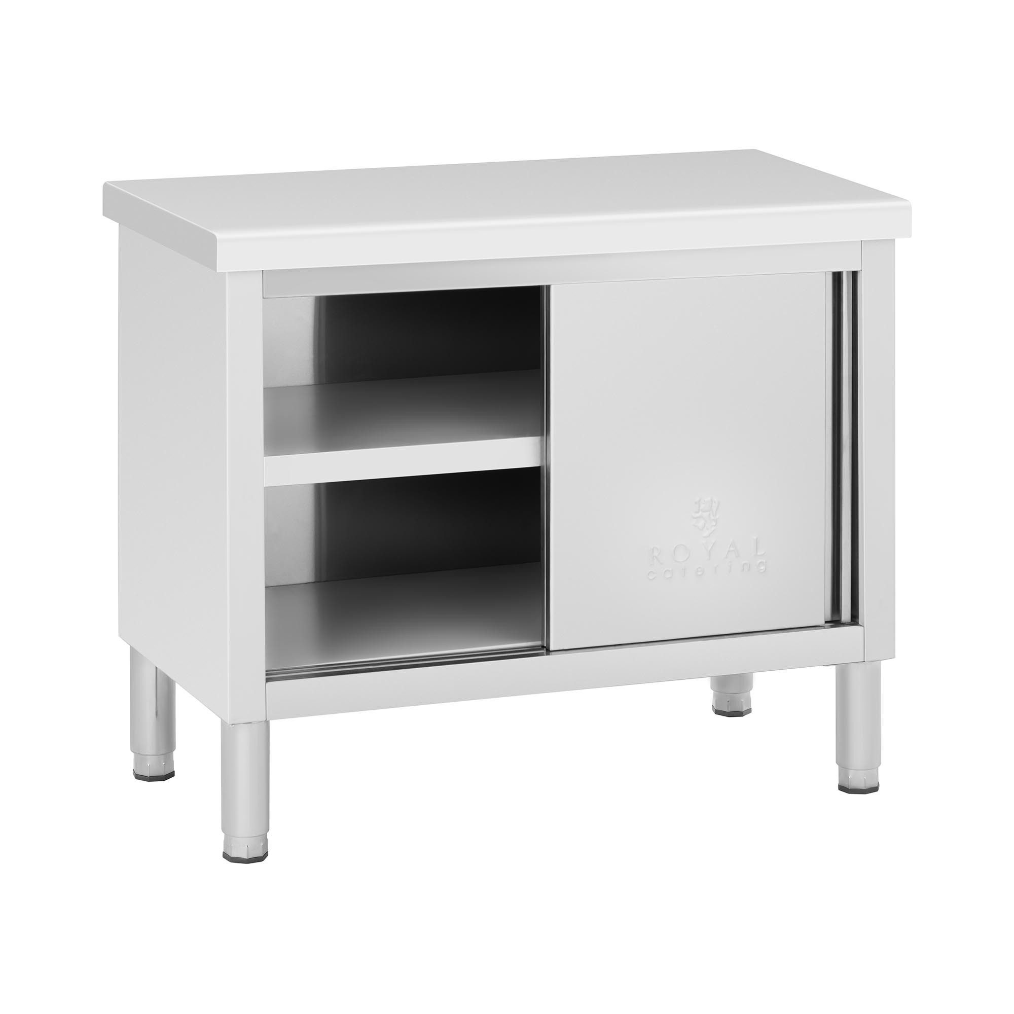 Royal Catering Arbeitstisch 100 x 50 cm Arbeitsschrank Edelstahltisch Schiebetüren 330 kg 3 Ebenen, verschiedene Größen
