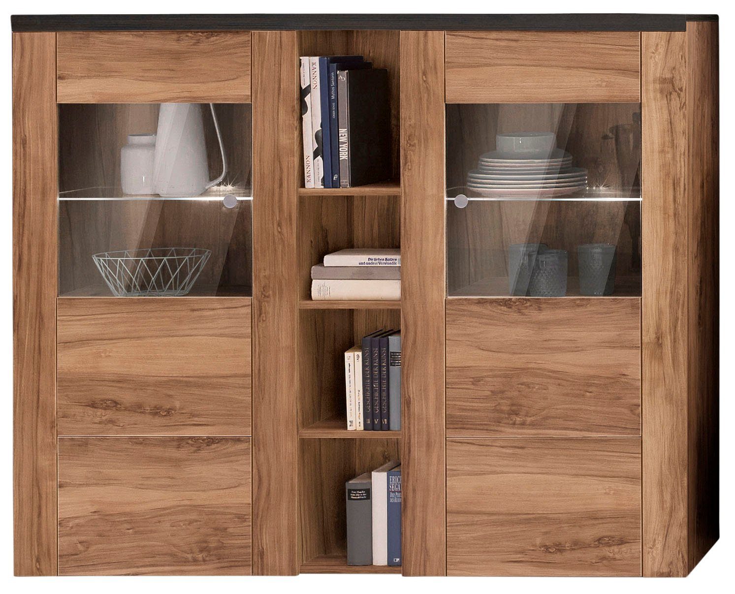 Home affaire Highboard Larona, zeitlose Hochkommode mit 2 Türen, Türkommode, Höhe 129,5 cm, Anrichte mit dekorative Rahmenoptik, Türen mit Glaseinsatz