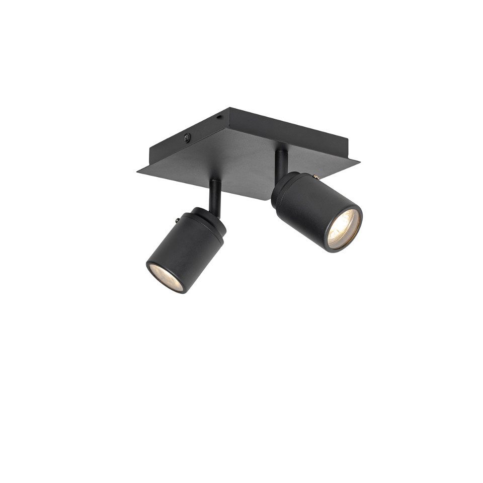 Qazqa LED Aufbaustrahler Ducha, Dimmbar, LED wechselbar, Extra-Warmweiß, QAZQA Aufbau­spot, gu10, Schwarz, Stahl, Modern