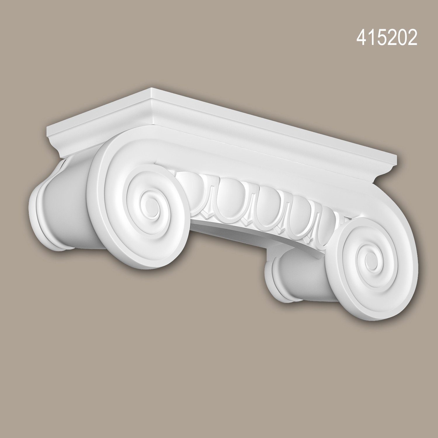 Profhome Wanddekoobjekt 415202 (Halbsäulen Kapitell, 1 St., Fassadenstuck, Säule, Zierelement, Außenstuck), weiß, vorgrundiert, für Fassadendekoration, Stil: Ionisch