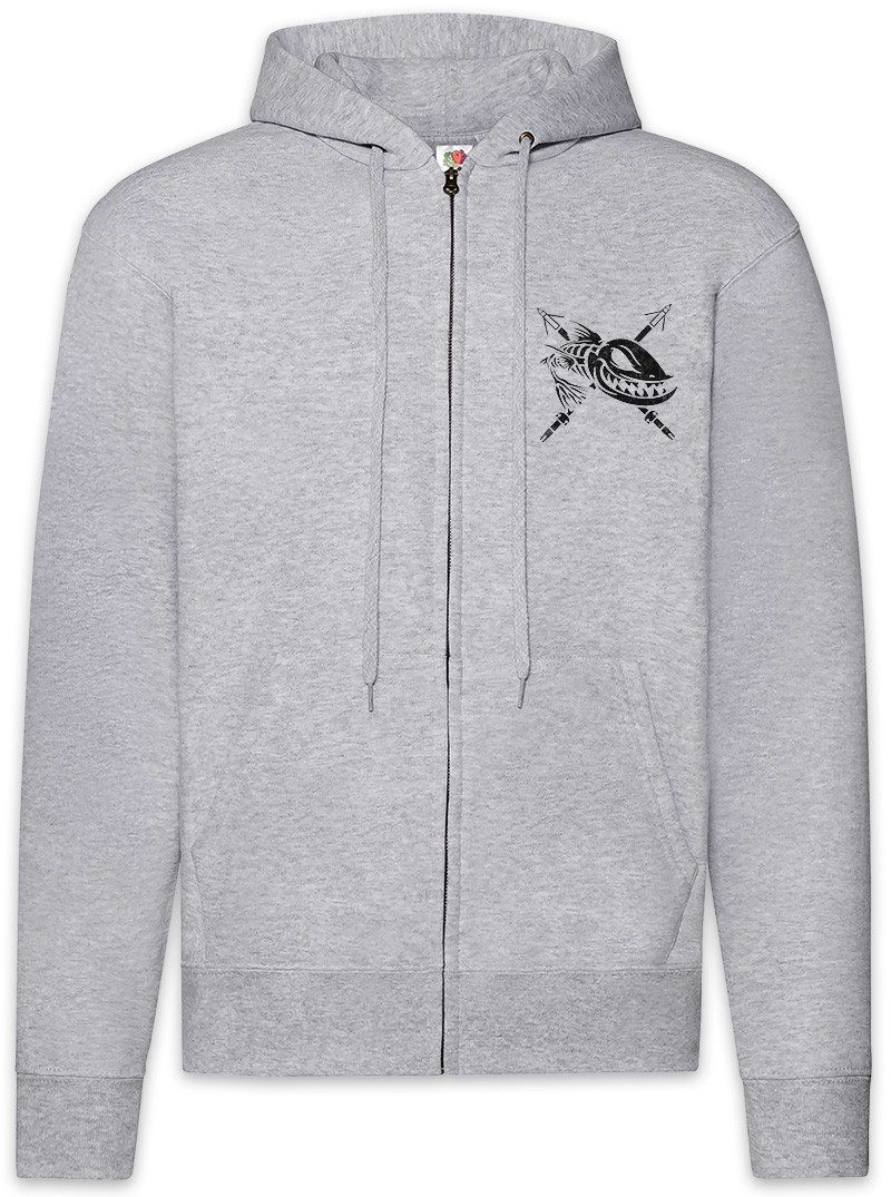 Urban Backwoods Sweatjacke Dead Grinning Fish Zipper Hoodie Grinsender Harpune Skelett (1-tlg) Fischskelett Fisch Fischen Angeln