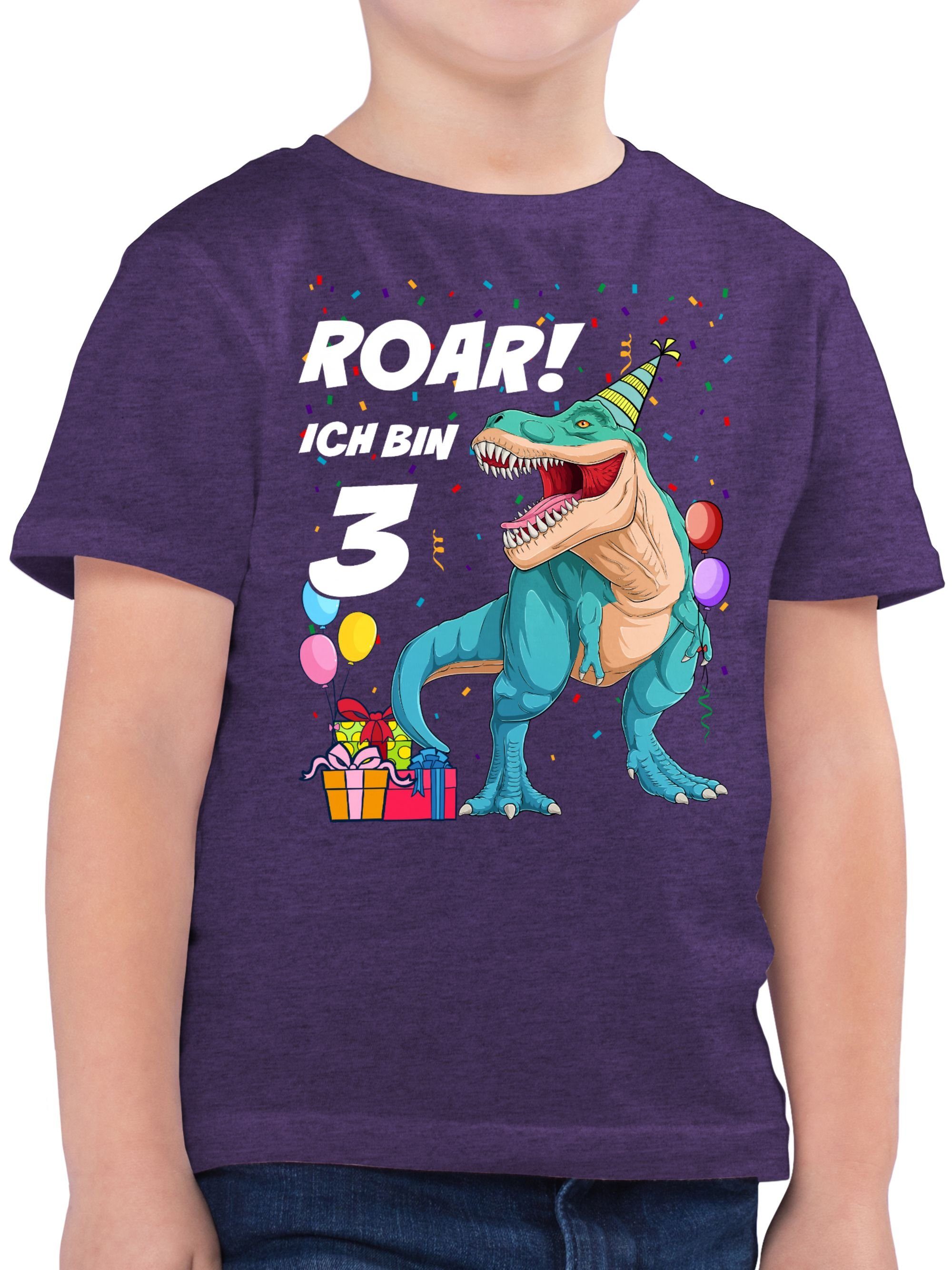 Shirtracer T-Shirt Ich bin 3 Jahre - T-Rex Dinosaurier Dino 3. Geburtstag 03 Lila Meliert | T-Shirts