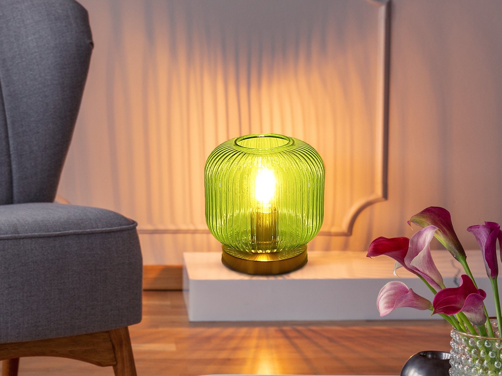 meineWunschleuchte LED Tischleuchte, LED Lampe für Glas Grün 21cm H: warmweiß, wechselbar, ausgefallen-e Designer Fensterbank, kleine