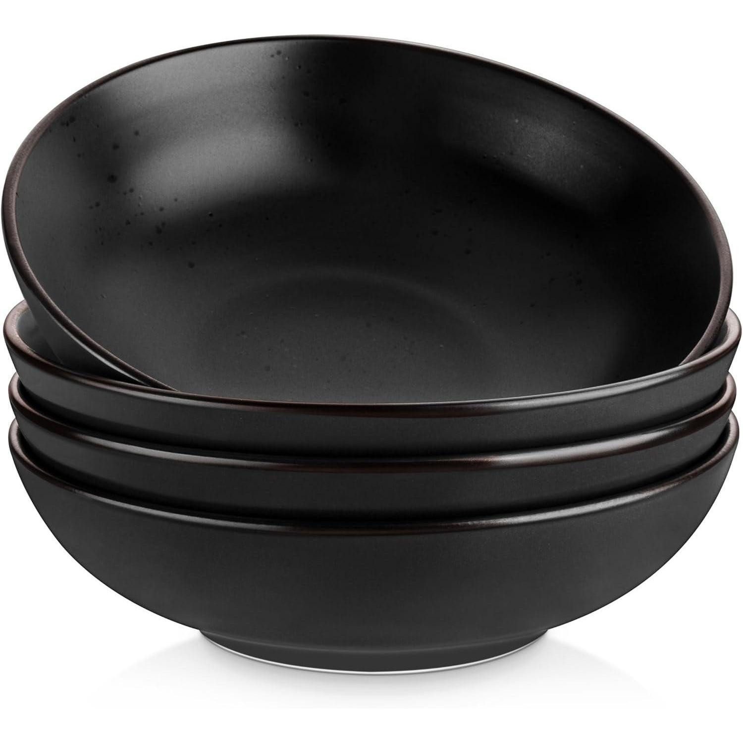LuxusKollektion Kombiservice Suppenteller Steingut Schwarz 4er Set Moda Pastateller 22,3cm, Keramik