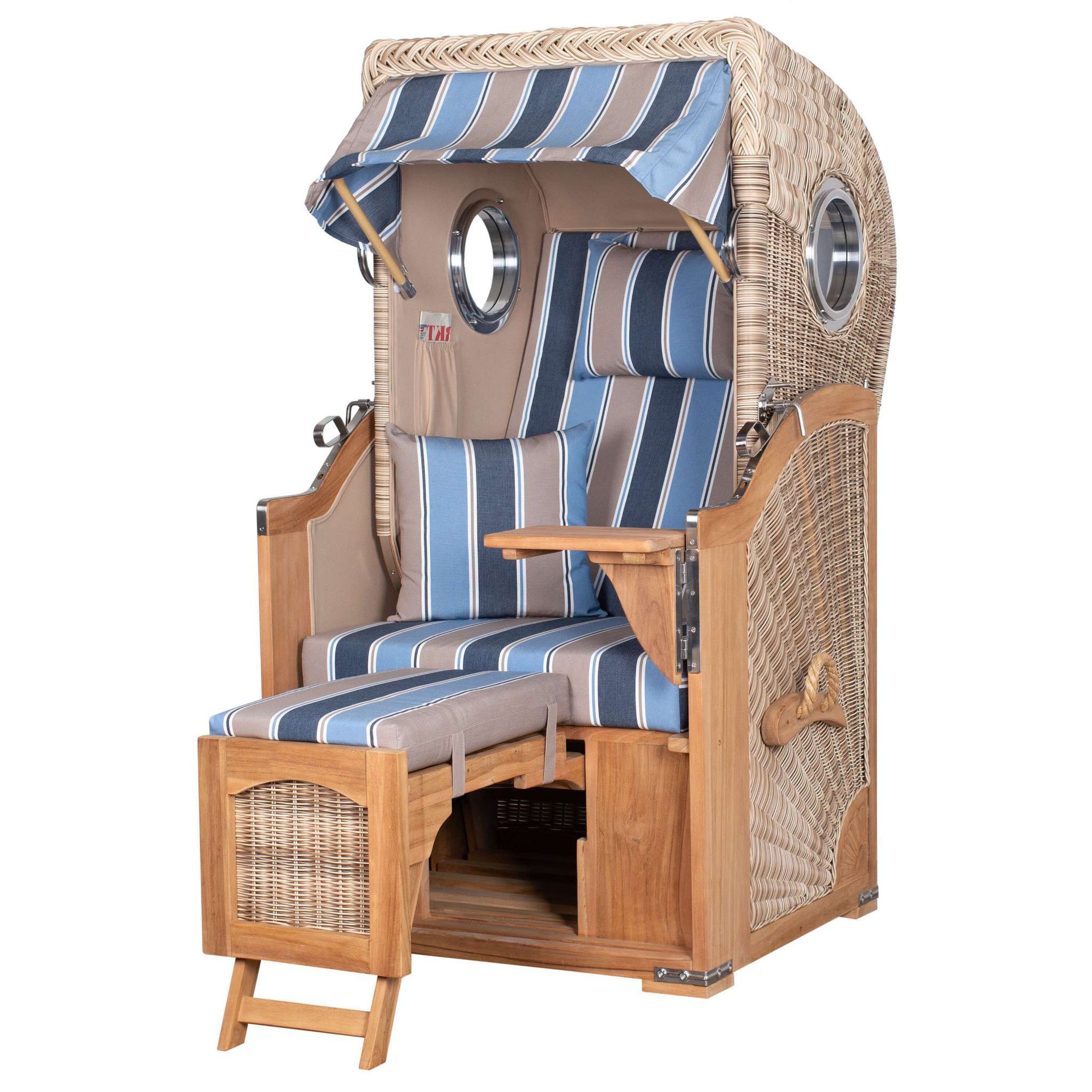 bene living Strandkorb Ammersee 1-Sitzer Teak - PE shell - Modell 580, BxTxH: 96x80x165 cm, Volllieger, Ostsee-Strandkorb, (Strandkorb-Komplettset, 5-tlg., Strandkorb inkl. Liftersystem und umfangreichem Zubehör), mit Windschutzfolie, Bistrotisch und bequemer Polsterung