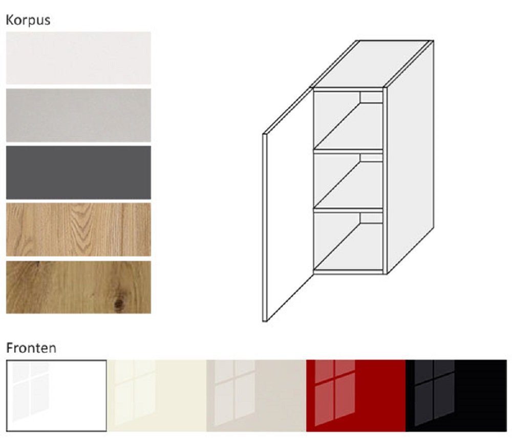 Feldmann-Wohnen Hängeschrank PLATINIUM (Küchenhängeschrank, / Front Küchenschrank) vanille PN-W2/30 wählbar Hochglanz matt Korpus Frontfarbe grau und Korpus- 