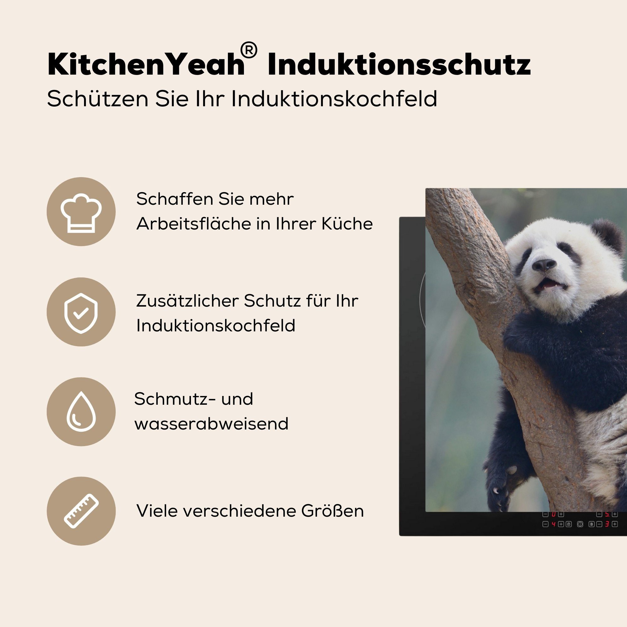 Herdblende-/Abdeckplatte MuchoWow küche Pandabärenjunges, Arbeitsplatte Vinyl, 78x78 für cm, Ceranfeldabdeckung, Schlafendes tlg), (1