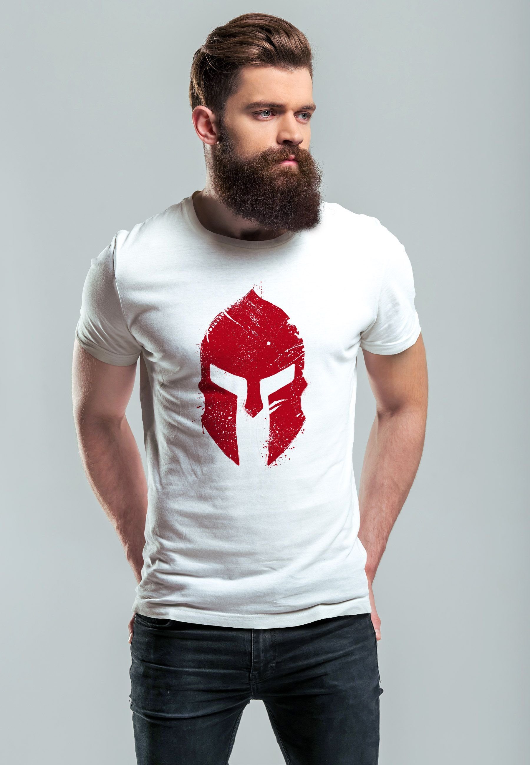 Neverless Print-Shirt Herren T-Shirt Print Sparta-Helm Aufdruck Gladiator Krieger Warrior mit Print – Bild 2 von 5