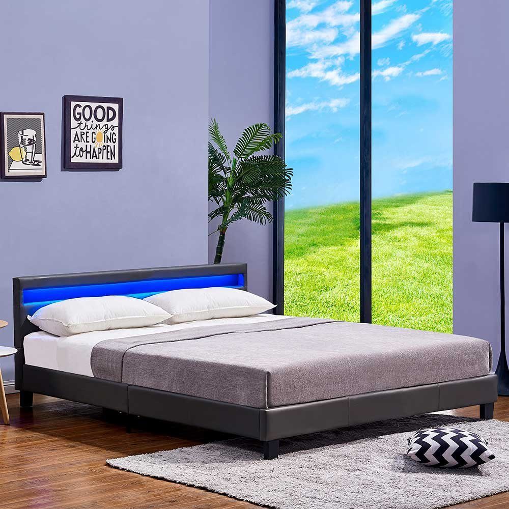 HOME DELUXE Bett LED Bett ASTRO (Set, 2-tlg., Bett und Lattenrost), extra großes gepolstertes Kopfteil,Variante mit oder ohne Matratze