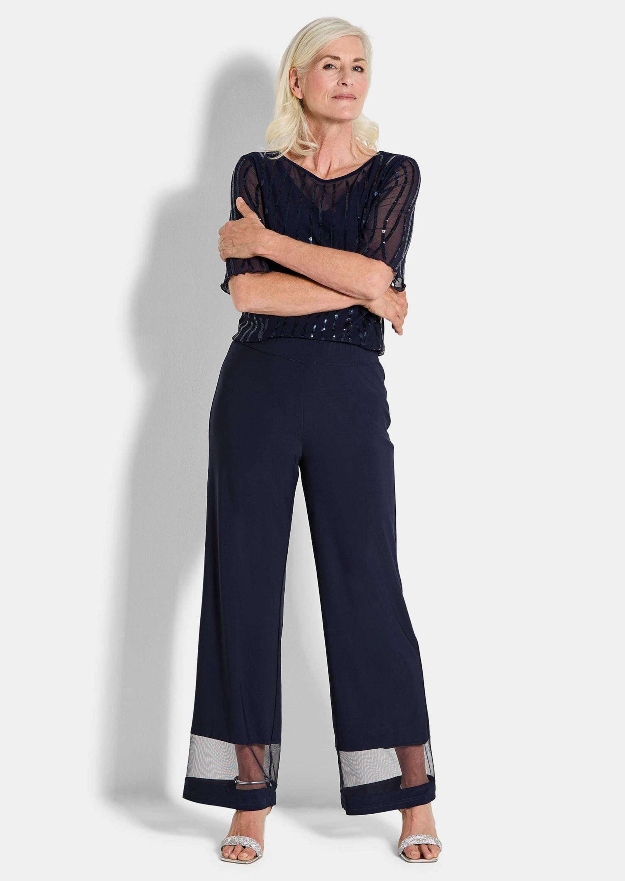 GOLDNER Stoffhose Kurzgröße: Weite Hose VERA mit Mesh-Details Schmeichelnde günstig online kaufen