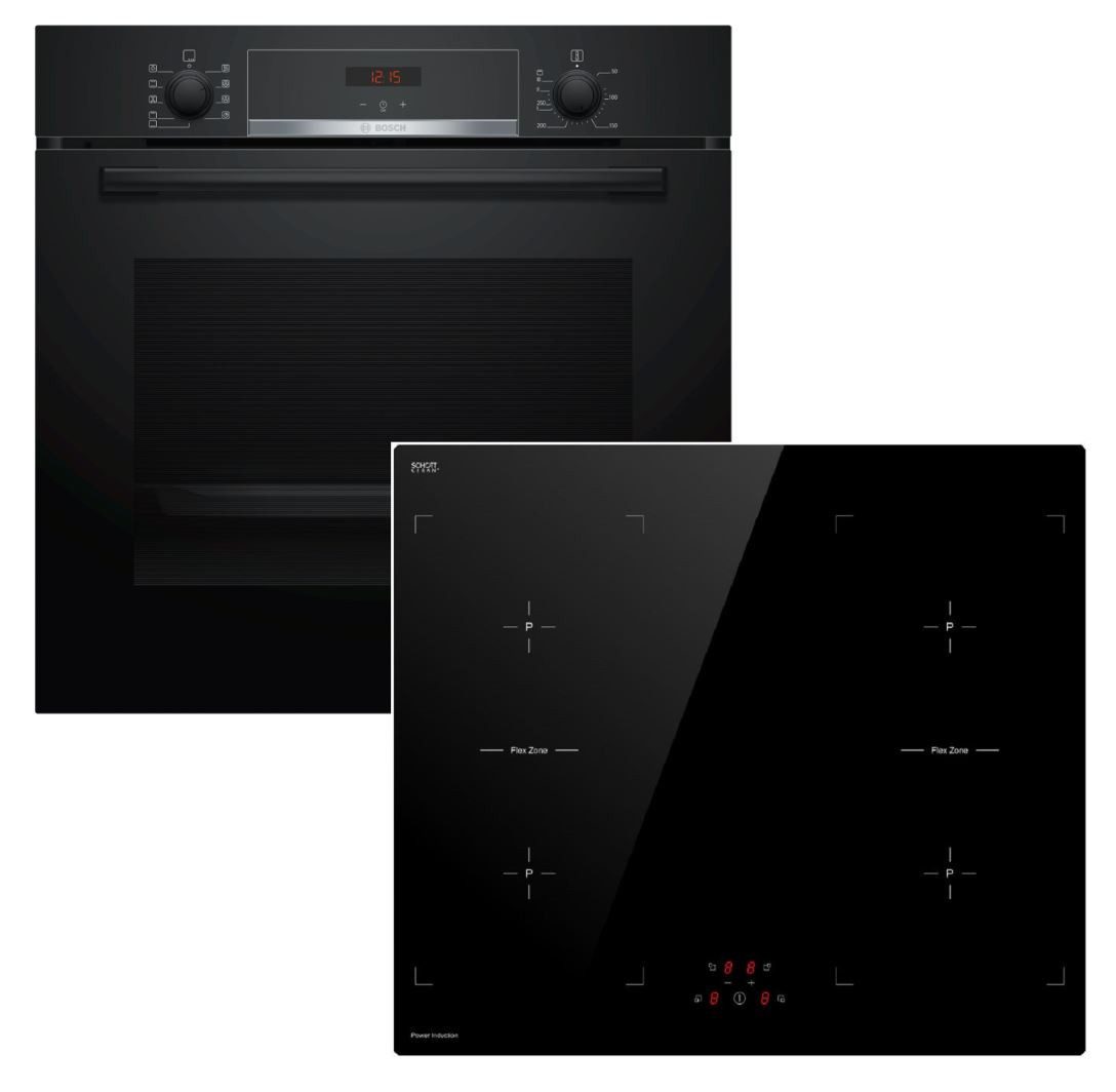 BOSCH Backofen-Set Backofen EcoClean EEK:A+ Keenberk Induktionskochfeld Booster 60cm NEU, Hydrolyse EcoClean Direct