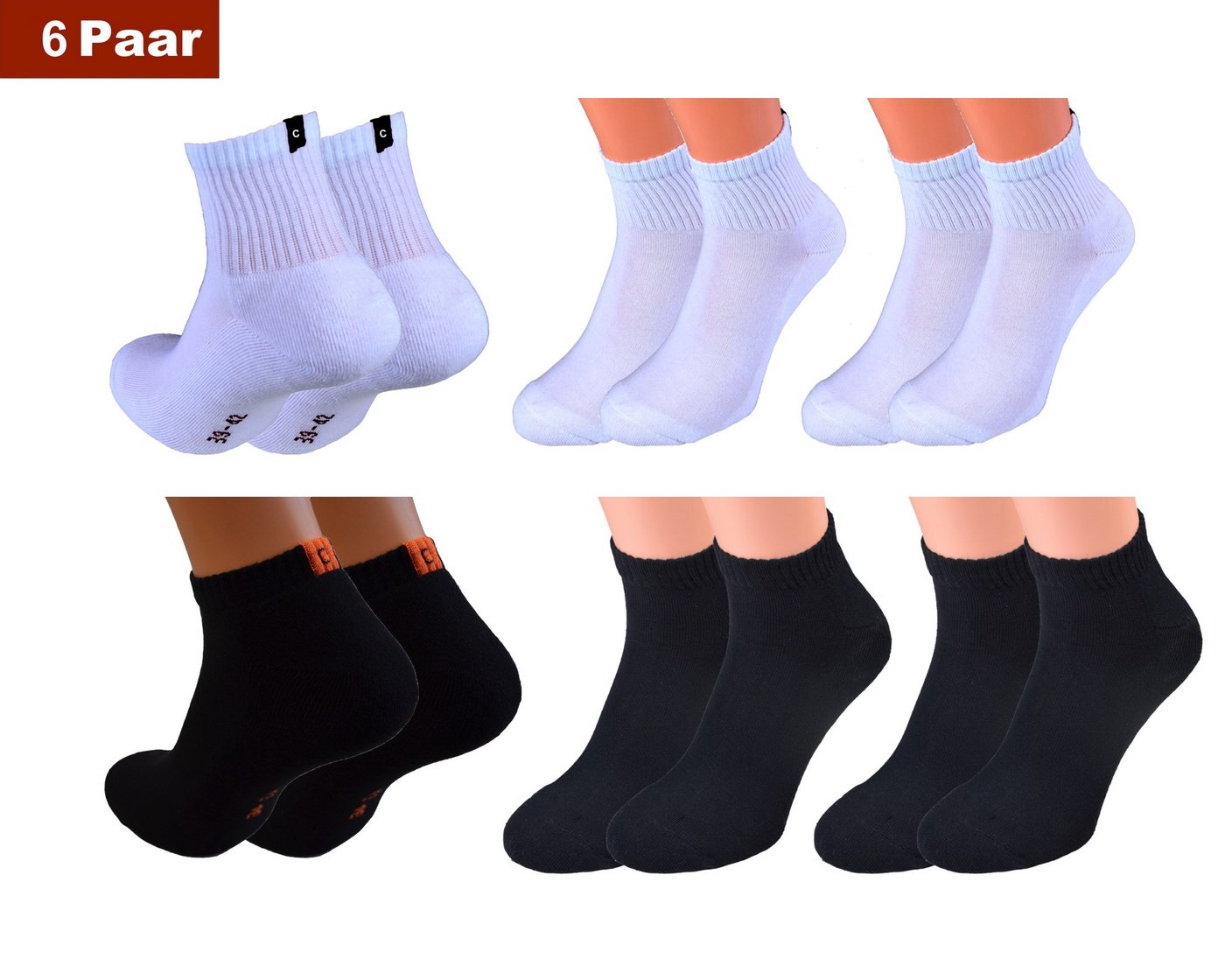Cocain underwear Kurzsocken Damen Herren Sport Kurz Socken schwarz weiß dicke Frottee Sohle Baumwo (6-Paar) atmungsaktiv und feuchtigkeitsregulierend