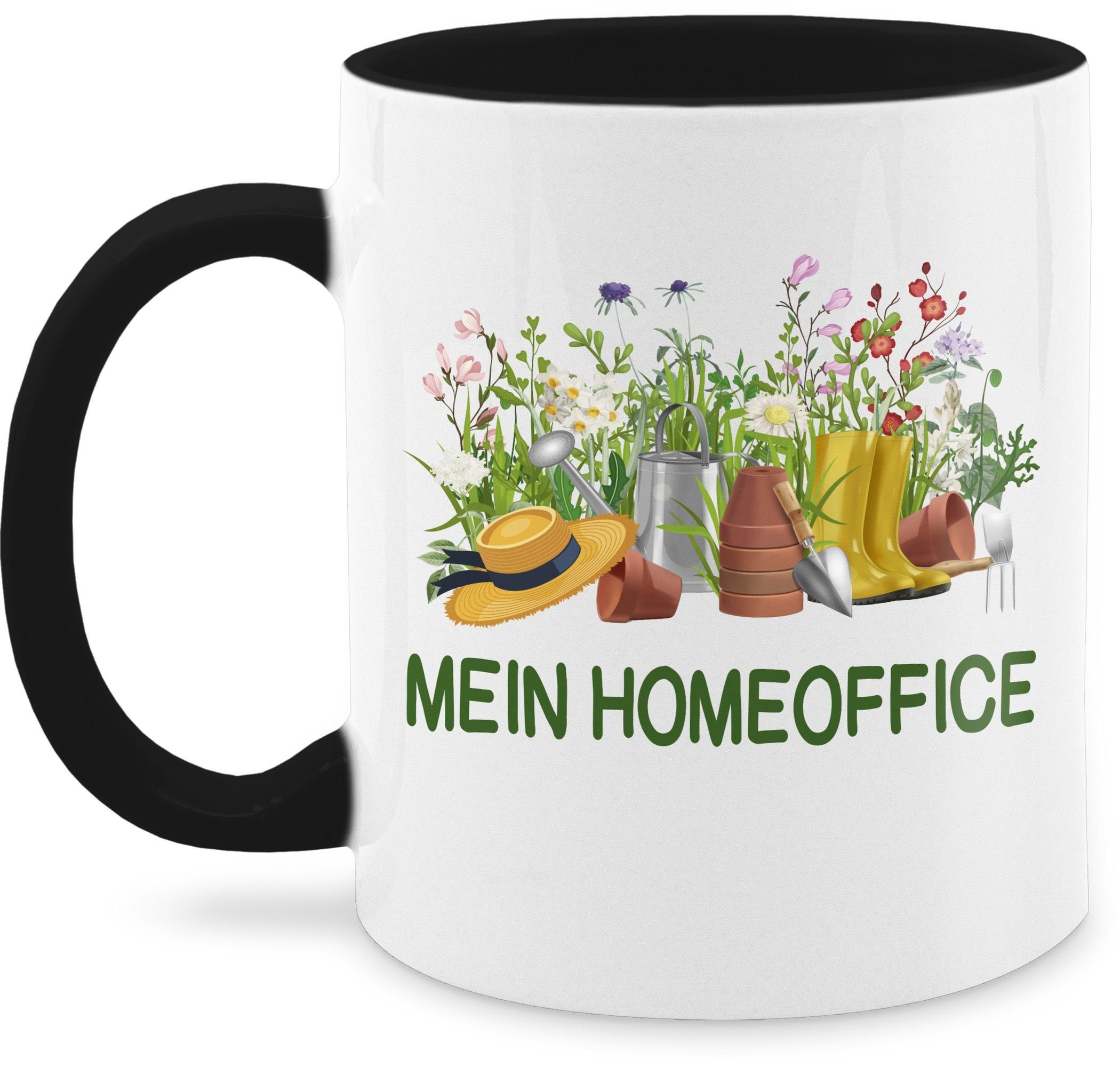 3 Hobby Shirtracer Geschenk Tasse Keramik, Kaffeetasse Schwarz im Garten, Homeoffice