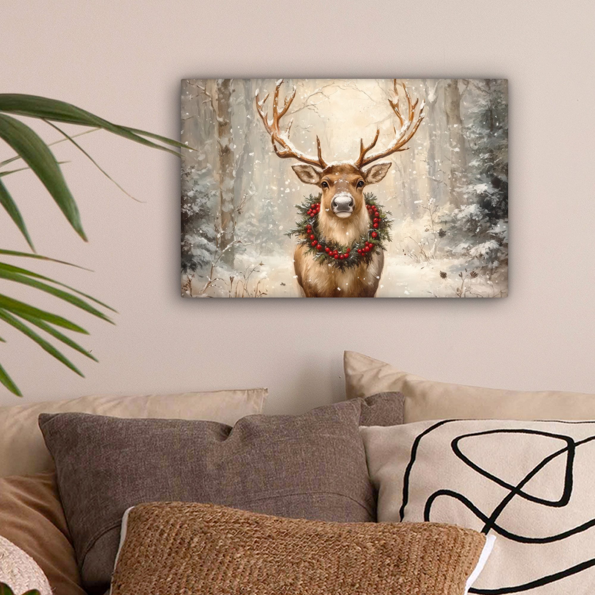 OneMillionCanvasses® Leinwandbild Weihnachten - Rentier - Winter - Kranz, F günstig online kaufen
