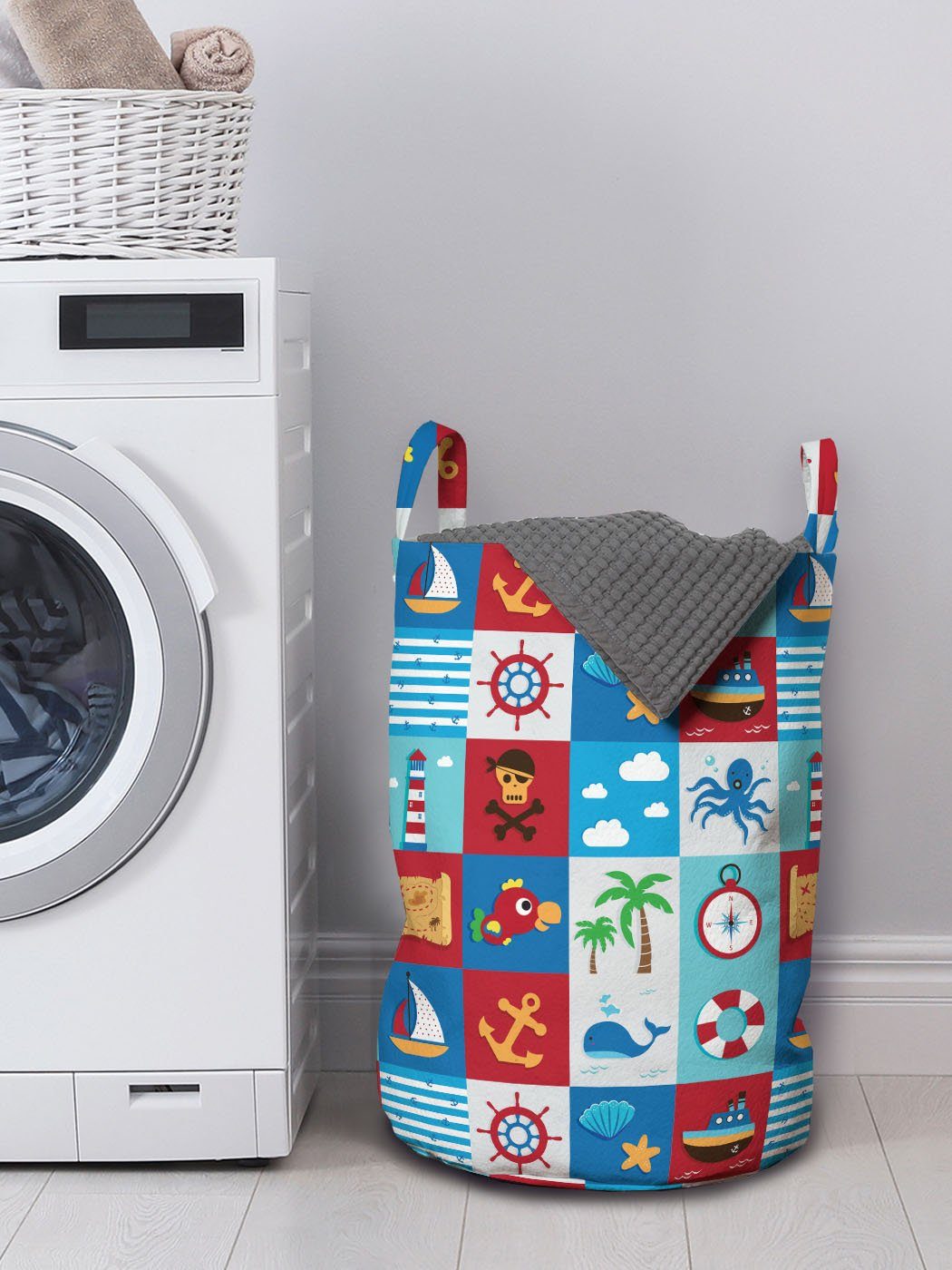 Abakuhaus Wäschesäckchen Wäschekorb mit Griffen Waschsalons, für Kordelzugverschluss Wasser Cartoon Meer