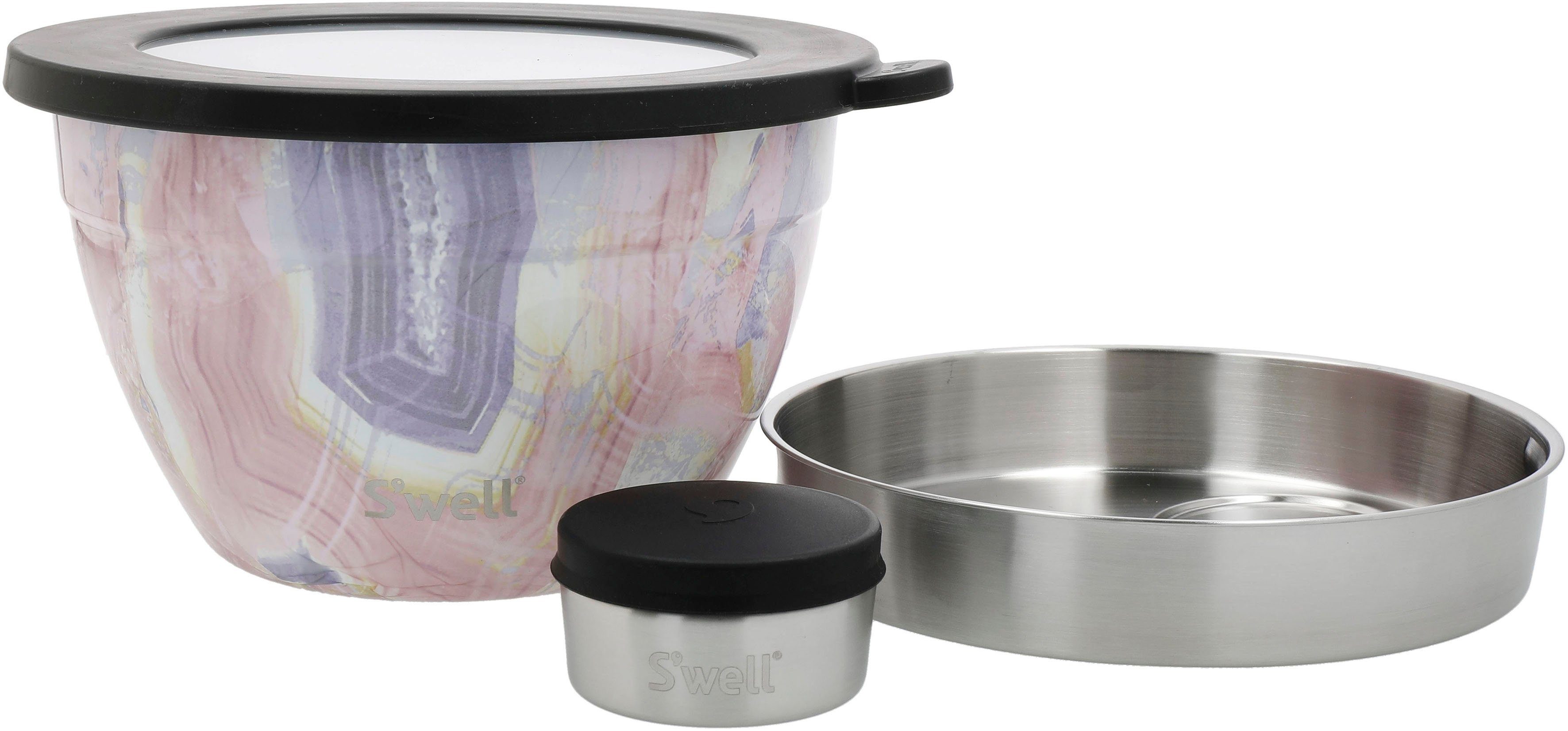 S'well Salatschüssel S'well Calacatta Gold Salad Bowl Kit, 1.9L, Edelstahl, (3-tlg), Therma-S'well®-Technologie mit vakuumisolierten Außenschale