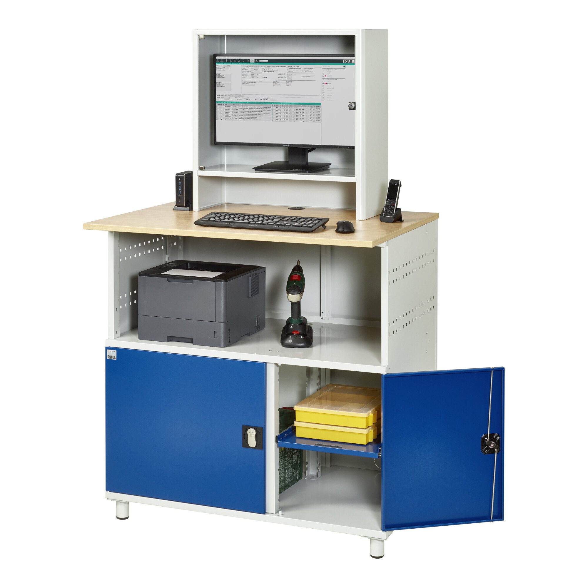 RAU Werkzeugschrank Rau Computer-Tisch mit Monitorengehäuse stationär BxTxH 1100x800x1100/