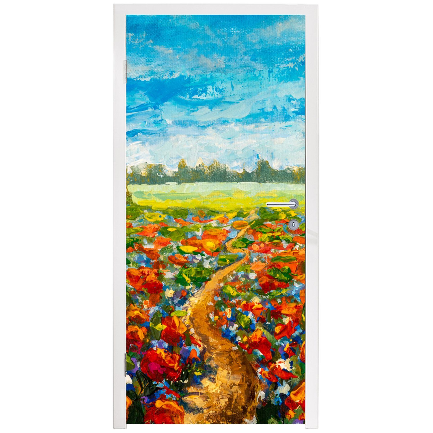 75x205 St), MuchoWow Malerei für - Ölfarbe Matt, (1 - Tür, Türtapete Blumen Fototapete bedruckt, Türaufkleber, - cm Natur,