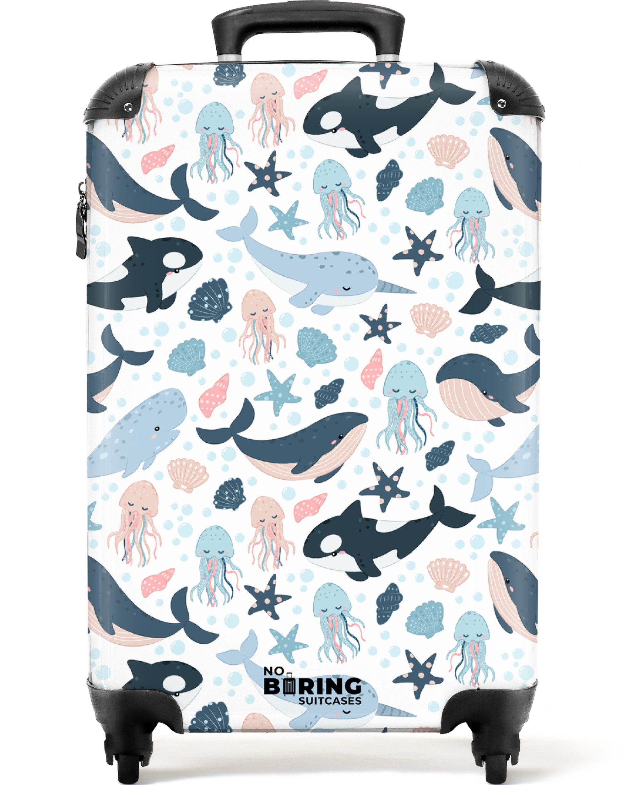 Kinderkoffer Seetiermuster mit Walen, Quallen und Orcas 55x35x20cm
