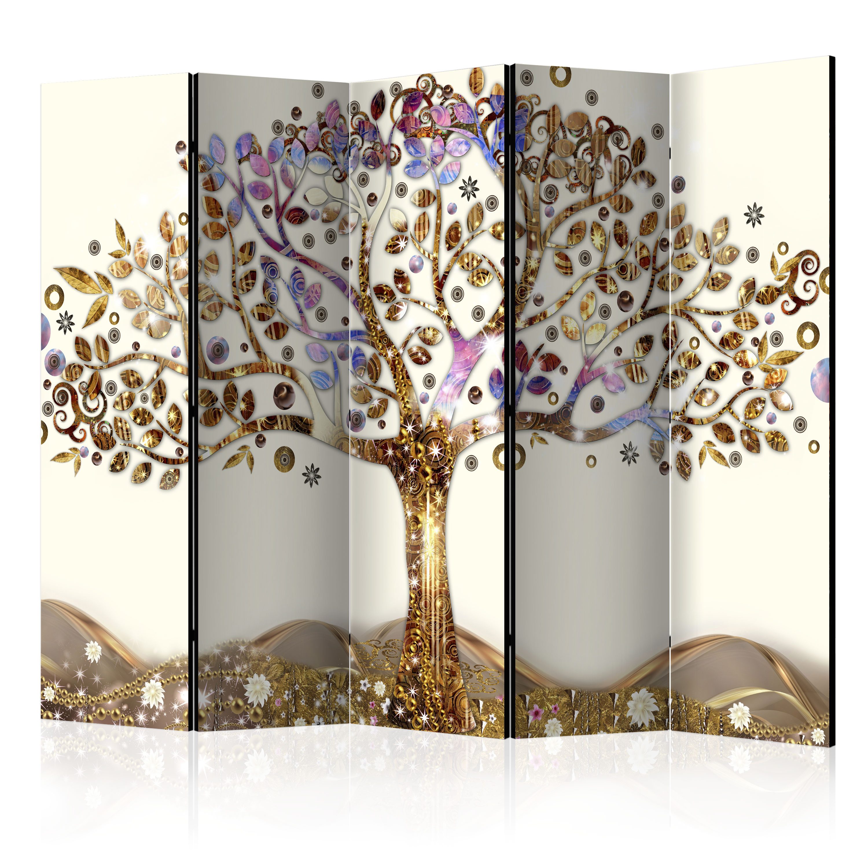 Muralo Paravent 5-teilig Raumteiler klappbar Goldener Baum Abstraktion 3D (Packung, 1 St., 225x172 cm), 3 Varianten, Für das Wohnzimmer, das Schlafzimmer