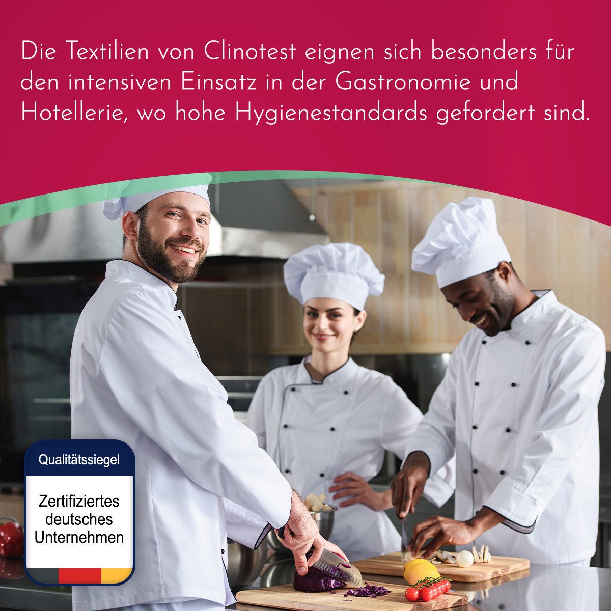 Clinotest Kochjacke langarm - 95 Grad waschbare, kochfeste Kochjacken ohne Einlaufen (1-St) Kochhemd aus 65% Polyester, 35% Baumwolle, mit Druckknopfverschluss