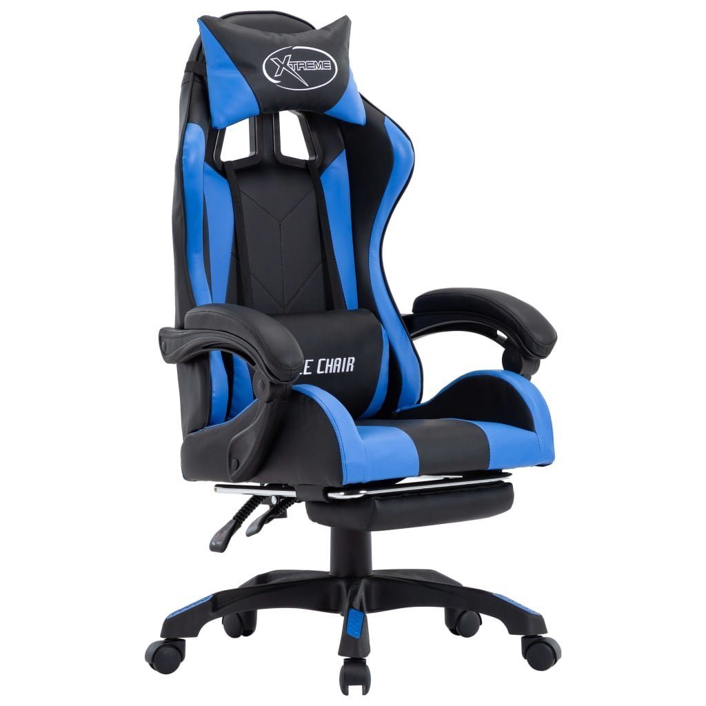 mit Schwarz | Blau Schwarz Gaming-Stuhl vidaXL und Fußstütze und Blau St) (1 Kunstleder und Schwarz Blau Bürostuhl