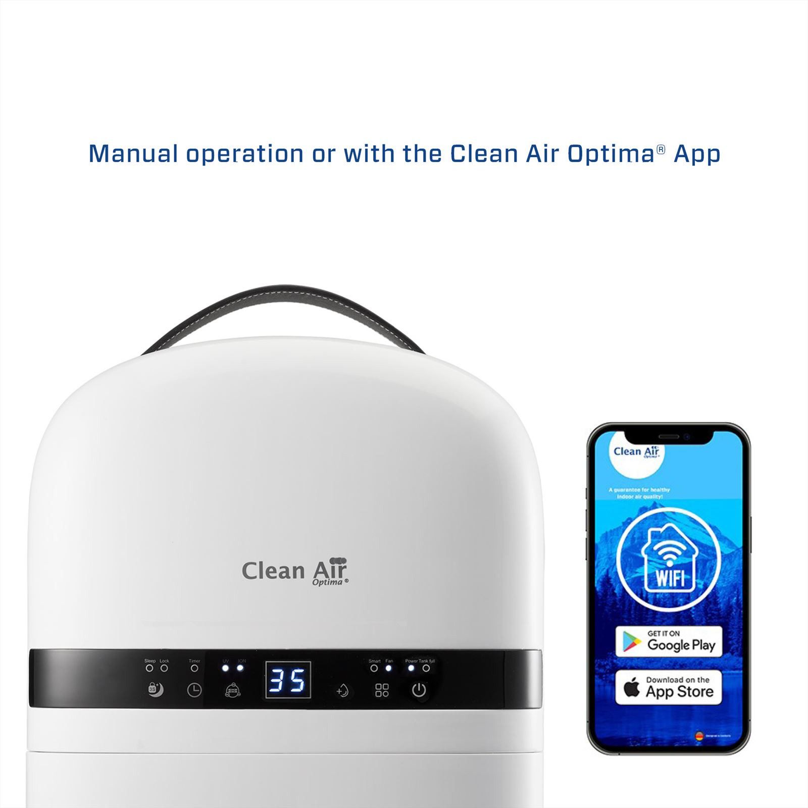 Clean Air Optima Luftentfeuchter Luftentfeuchter CA-702 Smart, für 20 m³ Räume, Entfeuchtung 5 l/Tag, Tank 1,5 l, Clean Air Optima® App