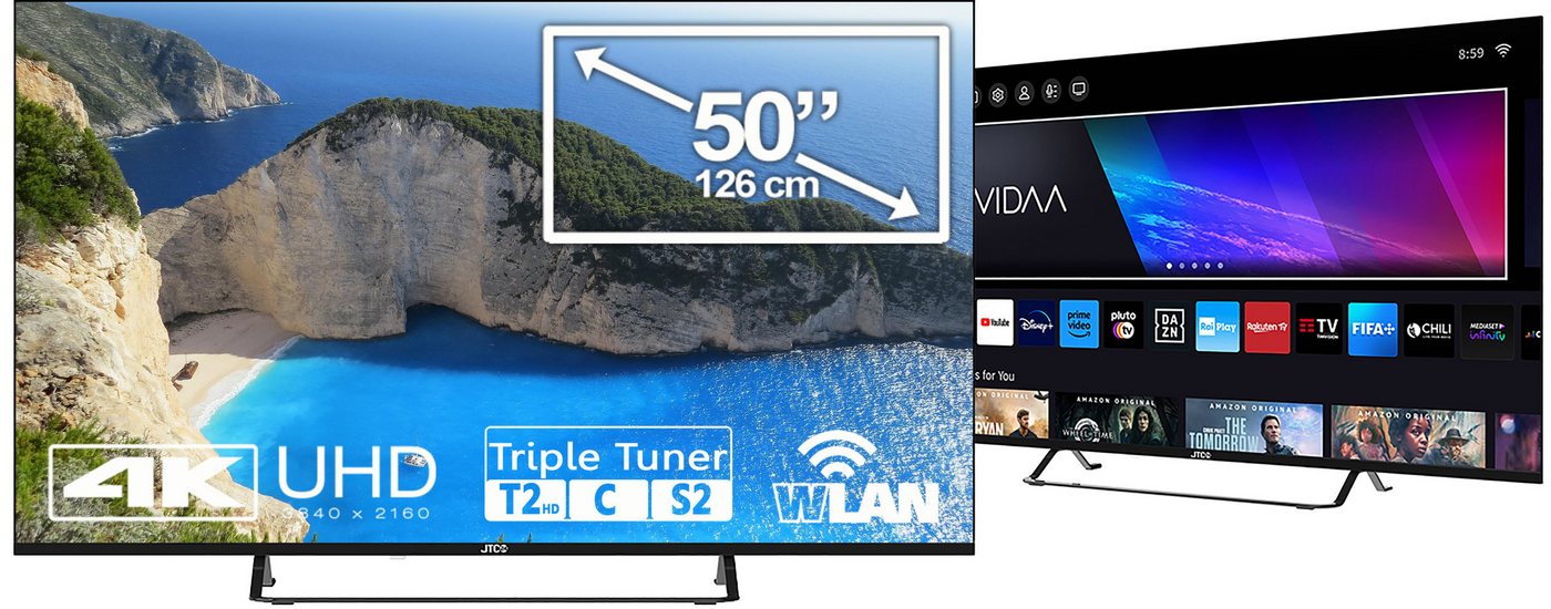 JTC-24 JTCS50U39501FL LED-Fernseher (126,00 cm/50 Zoll, 4K Ultra HD, Smart-TV, HDR, LAN/WLAN, DLNA, Miracast WiFi Display, Bluetooth, rahmenlos) ! RABATT: 49.18% JTC-24 JTCS50U39501FL LED-Fernseher (126,00 cm/50 Zoll, 4K Ultra HD, Smart-TV, HDR, LAN/WLAN, DLNA, Miracast WiFi Display, Bluetooth, rahmenlos) ! RABATT: 49.18%