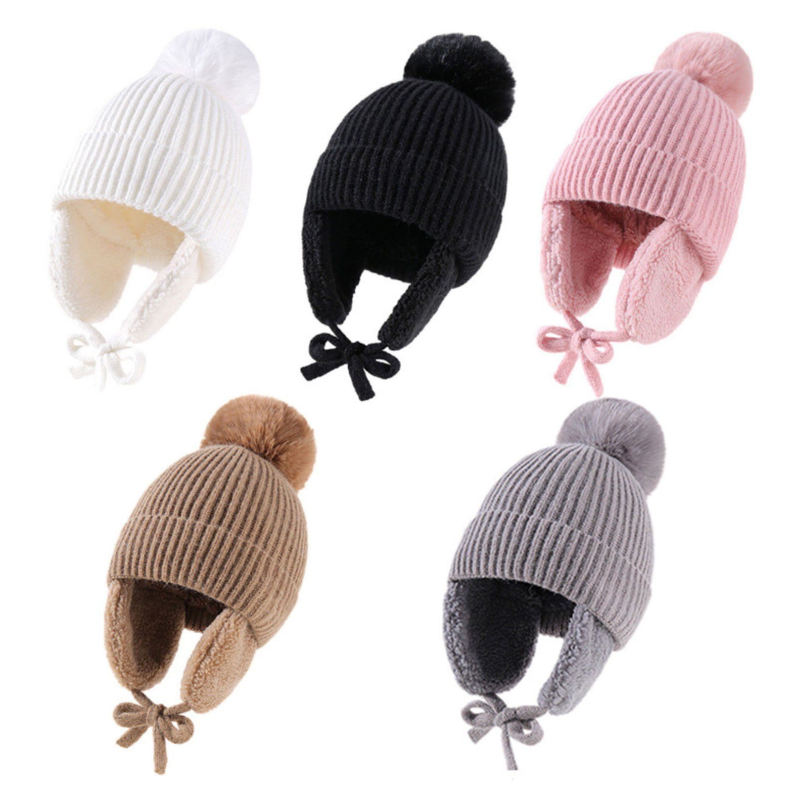 Beanie Strickmütze Rutaqian alt Strick Kinder Cap mit Jahre für Winter Fleece Mütze Kinder) Weiches 1-6 Wintermütze (Earflap Warm Beanie Grau gefüttert Warm Futter für