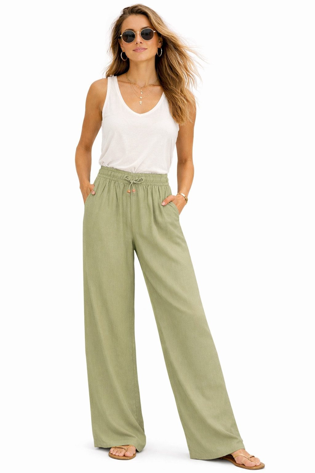 Eight2Nine Chinos Eight2nine Damen Leinen Hose Leinenhose Regular Freizeithose Sommer