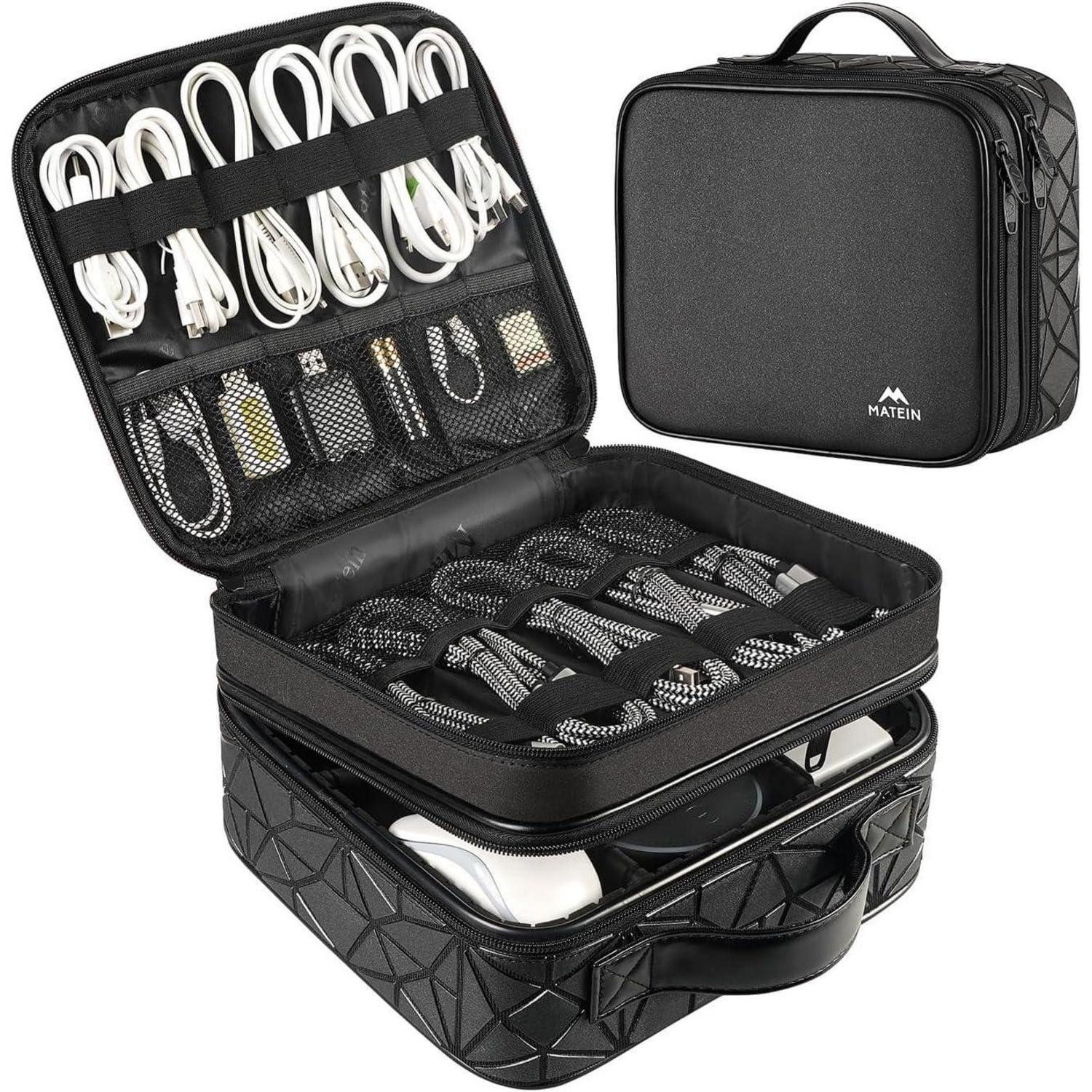 Taschenorganizer Kabel Organizer Tasche 2 Schicht Elektronik USB Powerbank Maus Schwarz