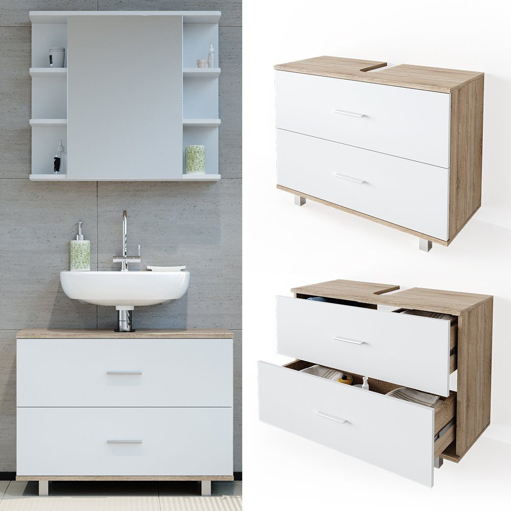 Vicco Waschbeckenunterschrank Ilias, Weiß/Sonoma, 80 x günstig online kaufen