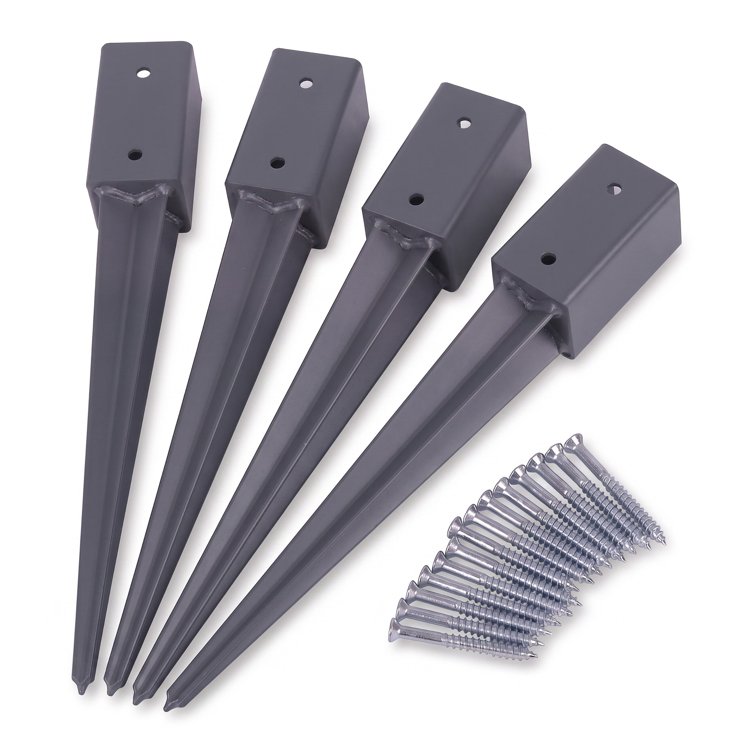 relaxdays Bodenanker Einschlaghülse für Zaunpfosten 4er Set, für Zaunpfosten bis ca. 60 x 60 mm, Einschlagmontage, (4-St), anthrazit., 61 x 750 mm