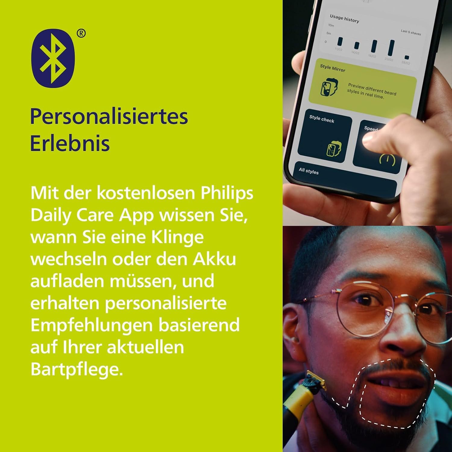 Philips Elektrokörperrasierer OneBlade 360 Face & Body Rasierer Bodygroomer, Abwaschbar, Aufsätze: 3, Ja, 5-in-1-Kammaufsatz, Körperaufsätzen, USB-A-Ladekabel, Transporttasche, App-Konnektivität, 5-in-1-Kammaufsatz, Nass- und Trockenrasur