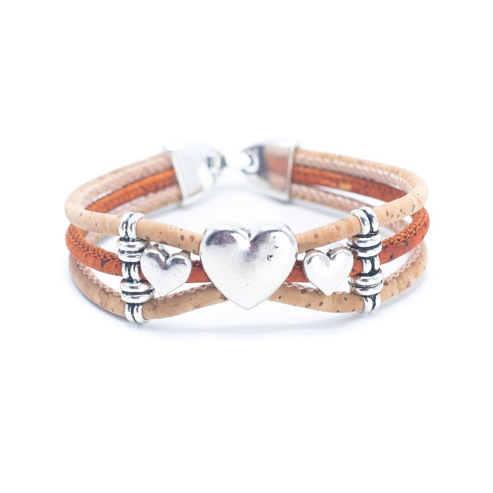 LK Trend & Style Armband Modeschmuck aus Kork mit Herz (Gesamtlänge von 18mm, Preisvorteil im Set), Großartiger Hingucker, für jeden Anlass eine schönes Accessoires