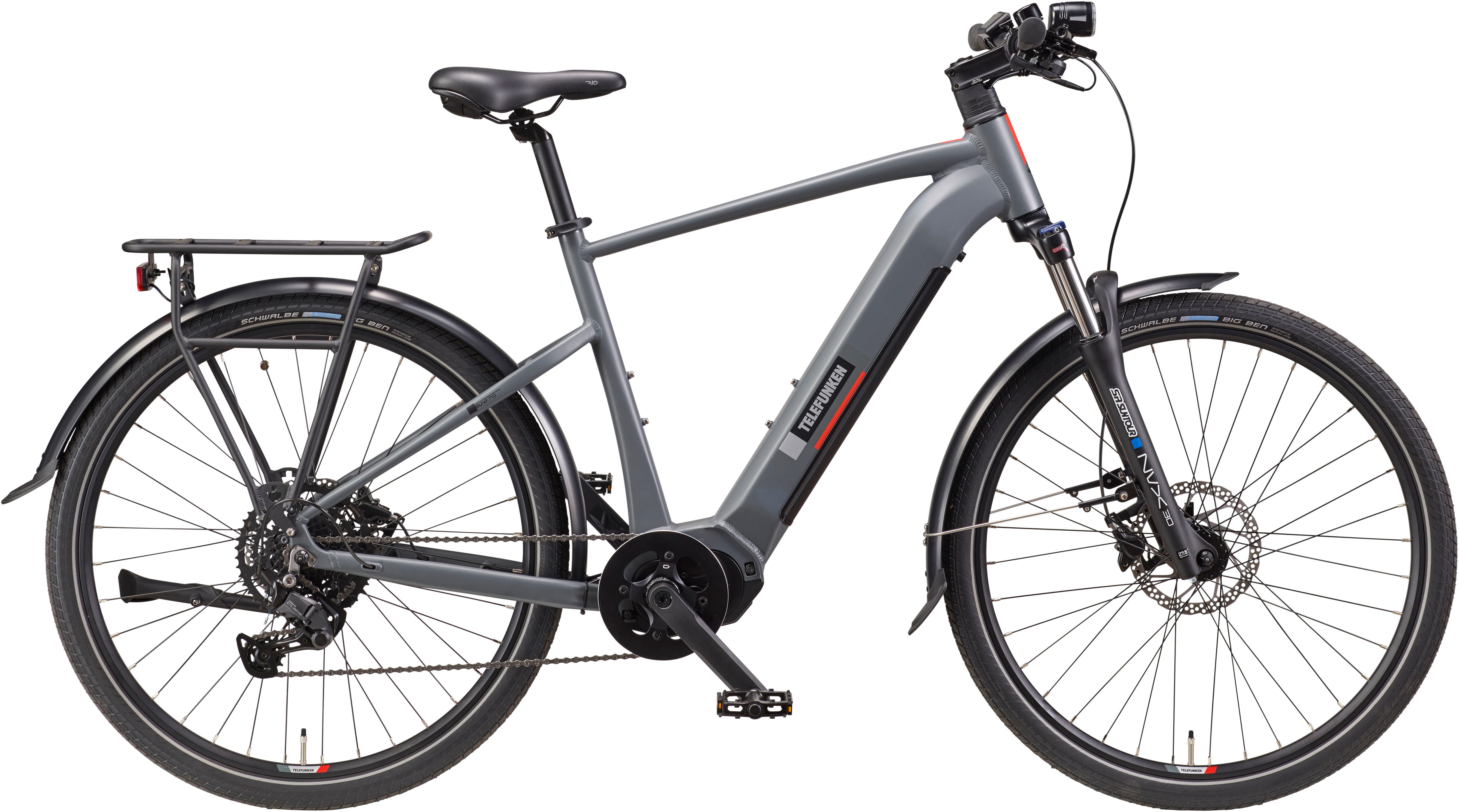 Telefunken E-Bike SUV710, 9 Gang Shimano, Kettenschaltung, Mittelmotor, 720 Wh Akku, Pedelec, Elektrofahrrad für Herren, Trekkingrad