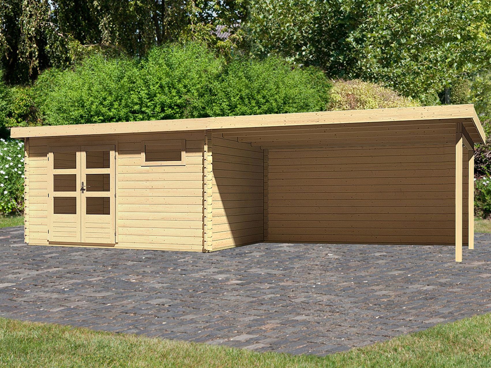KONIFERA Gartenhaus Schloßsee 8, BxT 405x333 cm, (Set), mit Anbaudach