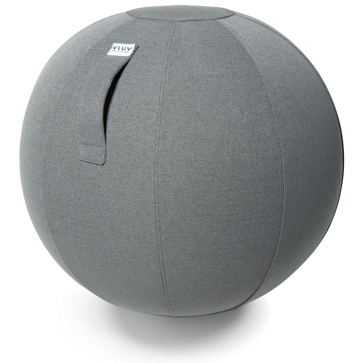 VLUV Sitzball BOL SOVA Stoff Sitzball 60-65cm, ergonomisches Sitzmöbel, atmungsaktiv und langlebig, mit Tragegriff und Bodenring, inkl. Handpumpe, Farbe: Ash (Mittelgrau)