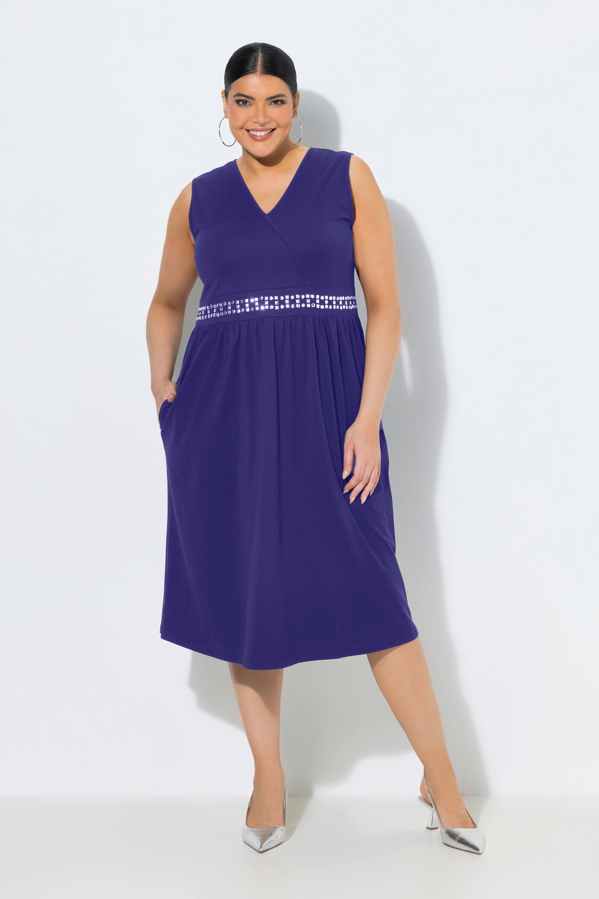 Ulla Popken Maxikleid Midikleid Stickerei Wickeloptik V-Ausschnitt